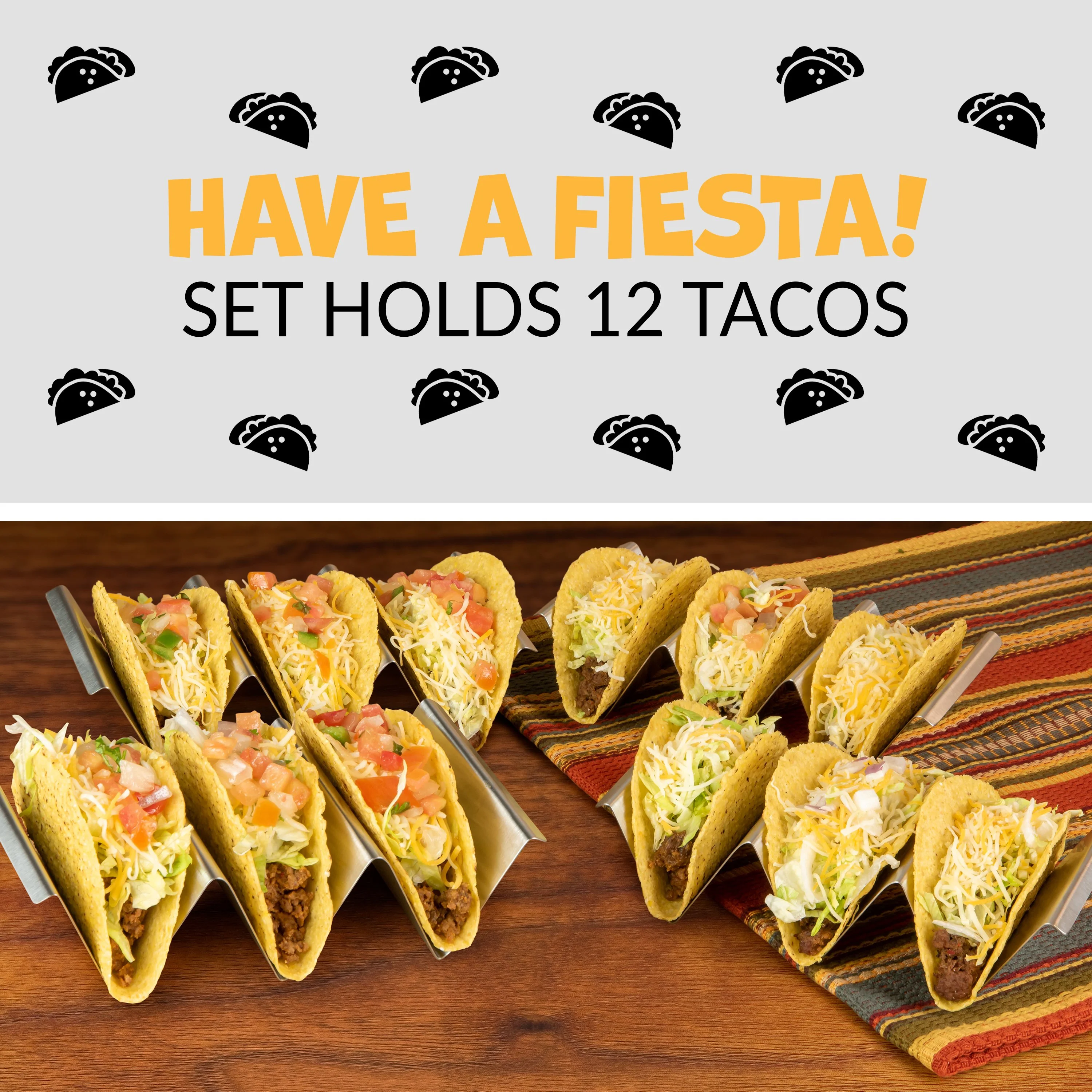 Taco Tuesday Stainless Steel 4-Piece Taco Holder Tray Set - Inhomebuy