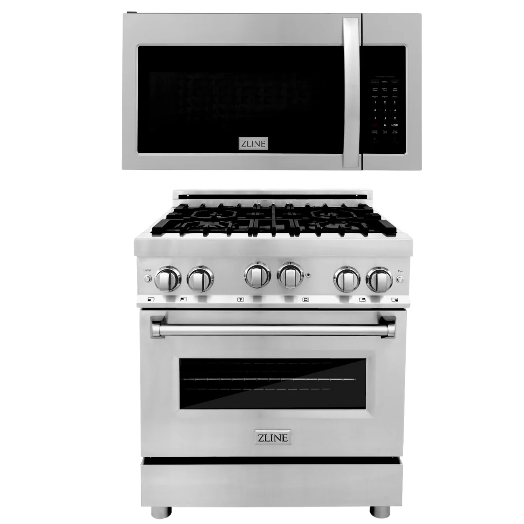 ZLINE 30 in. Dual Fuel Range & Over-the-Range Microwave Appliance Package, 2KP-RAOTR30 - Inhomebuy