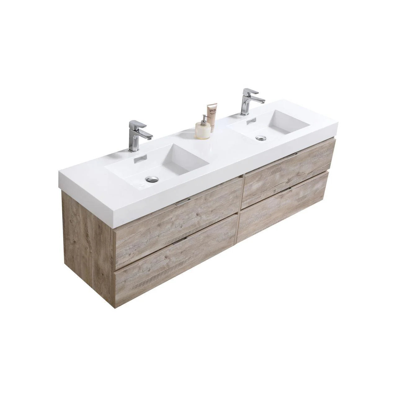 Bliss 72 in. Double Sink Wall Mount Modern Bathroom Vanity - Nature Wood - Inhomebuy