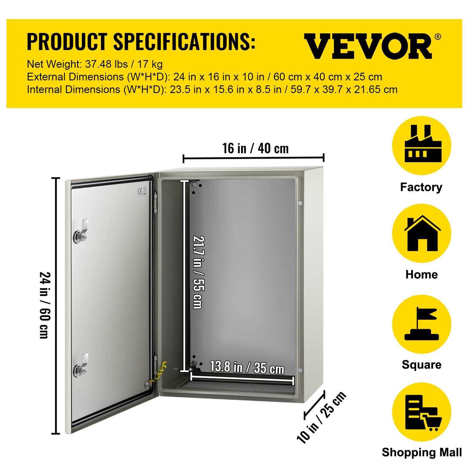 VEVOR Electrical Enclosure 16” x UL Certified NEMA 4 Outdoor Enclosure - Inhomebuy