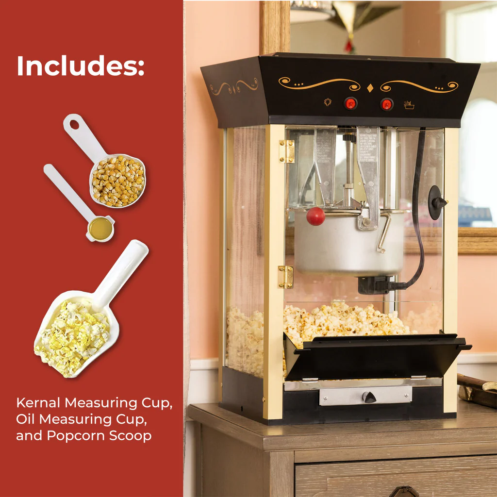 Vintage Professional Popcorn Cart - NEW 8-Ounce Kettle - 53 Inches Tall - Black - Inhomebuy