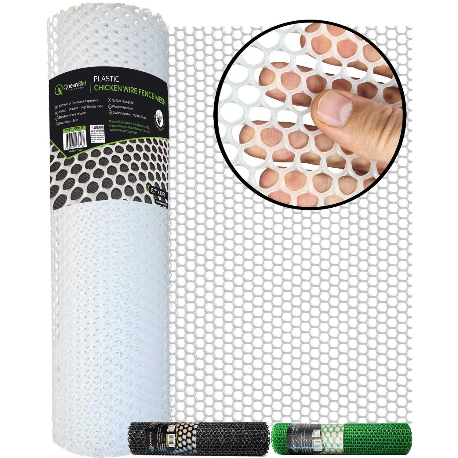 QueenBird Upgraded Plastic Chicken Wire Fence Mesh 15.7IN x 10FT - Inhomebuy