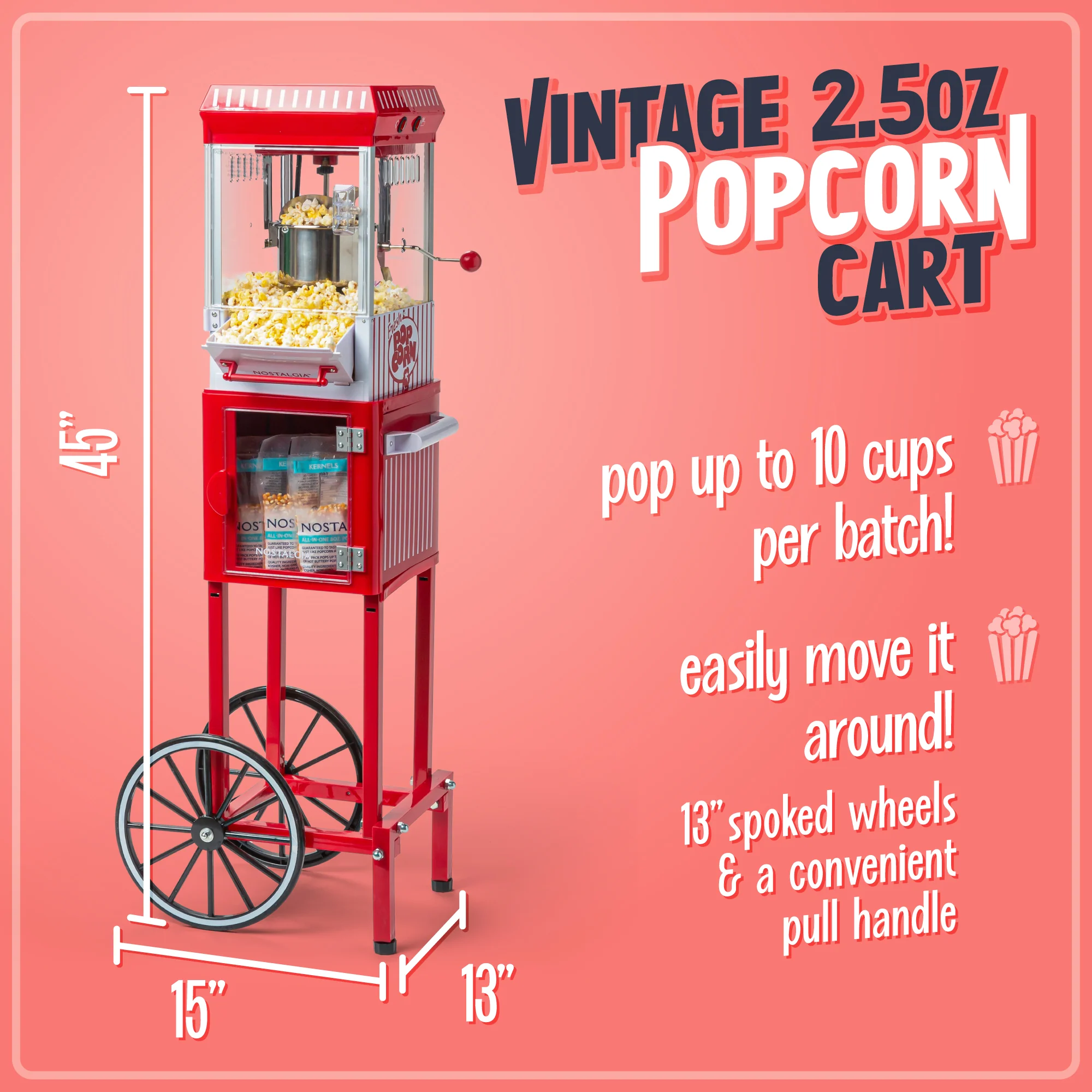 Vintage 2.5-Ounce Popcorn Cart, 45-Inches Tall - Inhomebuy