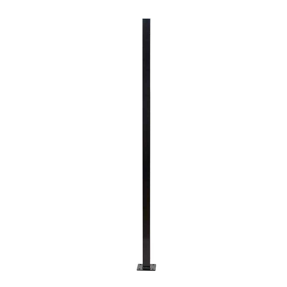Fortress Versai 2 in. x 2 in. x Gloss Black Steel Fence Post with 5 in. Base Plate - Inhomebuy