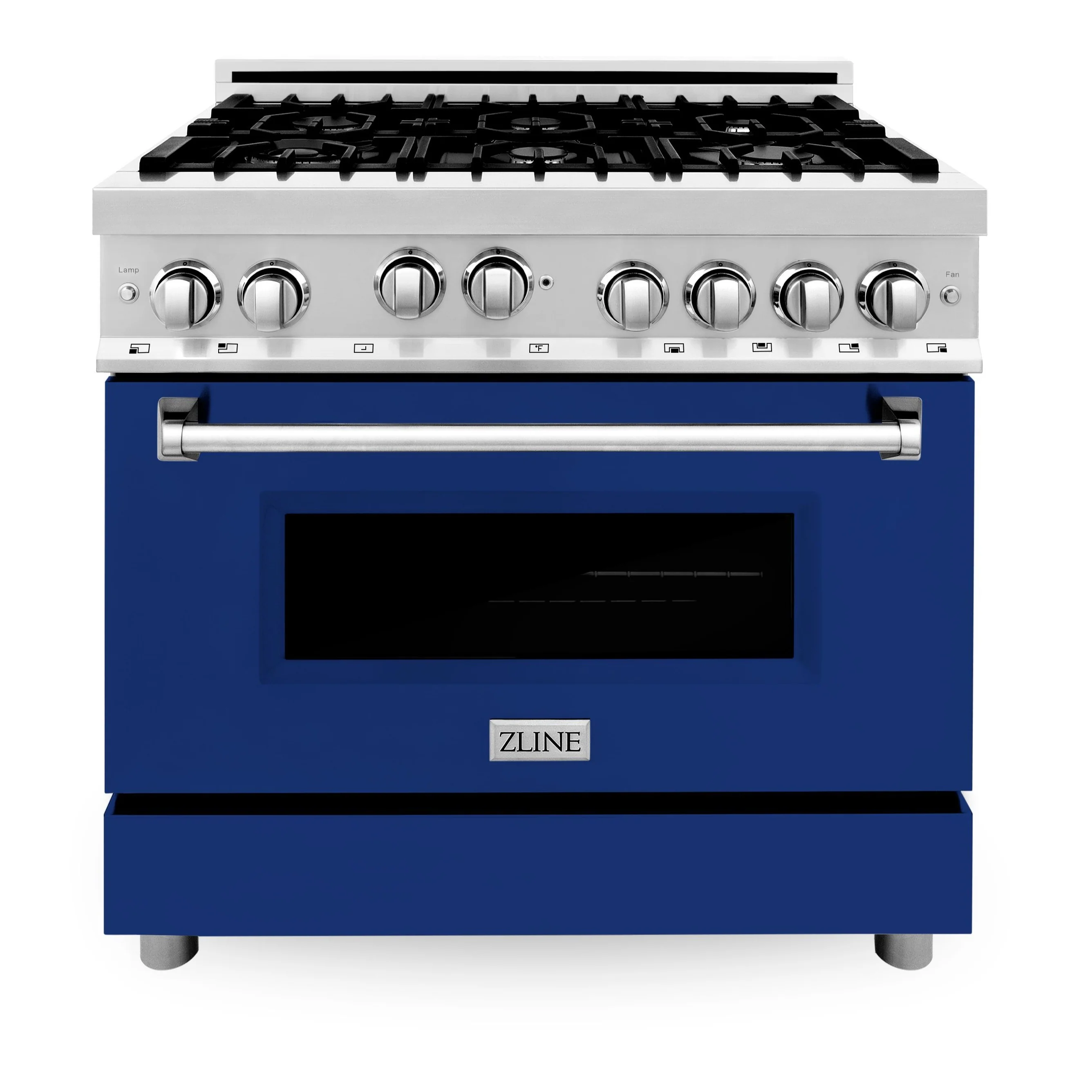 ZLINE 36 inch Professional Gas Range in Stainless Steel with Blue Gloss Door, RG-BG-36 - Inhomebuy