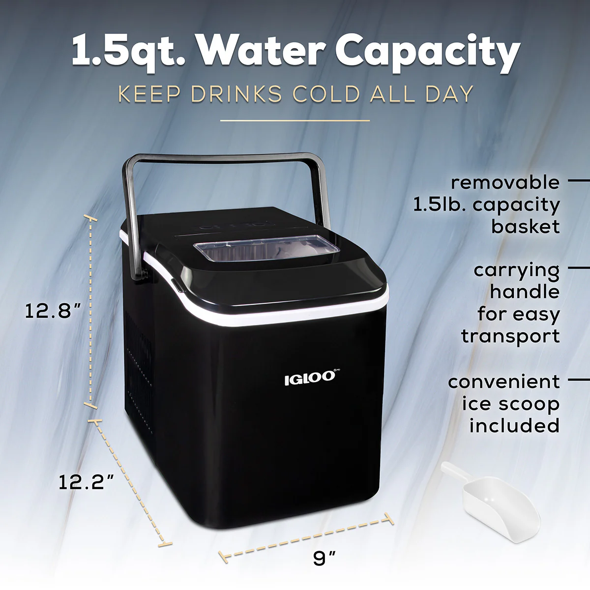 IGLOO® 26-Pound Automatic Self-Cleaning Portable Countertop Ice Maker Machine With Handle, Black - Inhomebuy