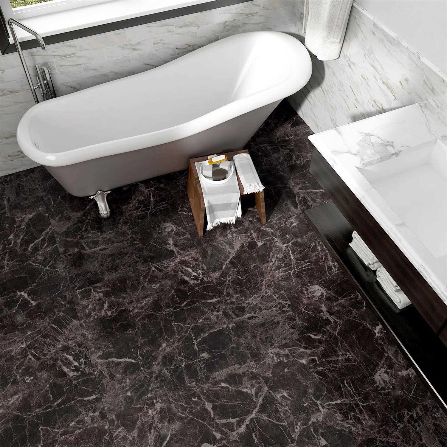Westick Black Peel and Stick Floor Tile Waterproof Bathroom Vinyl Peel and Stick Tiles Floor Stick on Floor Tile Peel and Stick Flooring - Inhomebuy