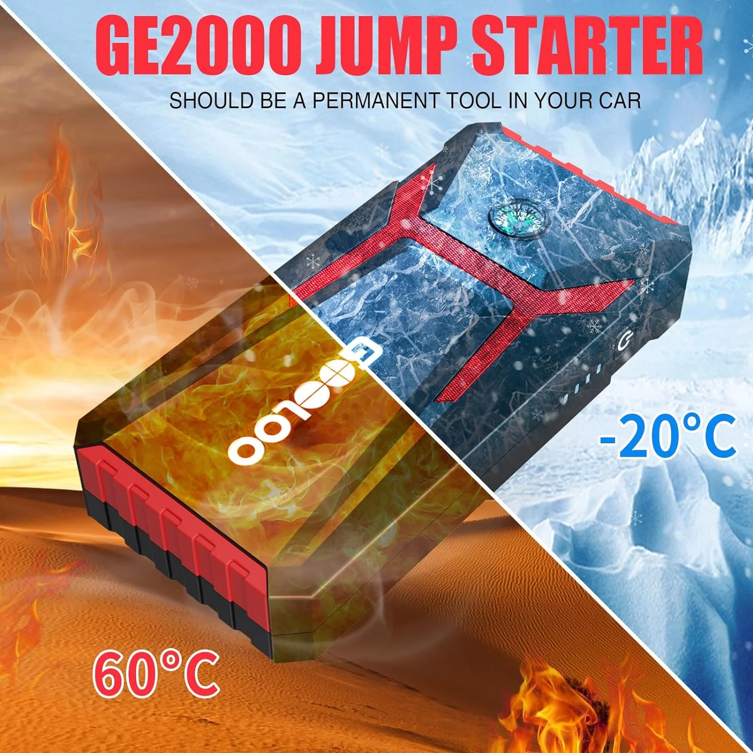 GOOLOO 2000A Car Battery Jump Starter(up to 6.0L Gas and 4.0L Diesel),GE2000 12V Portable Jump Box with Quick Charge in & out - Inhomebuy