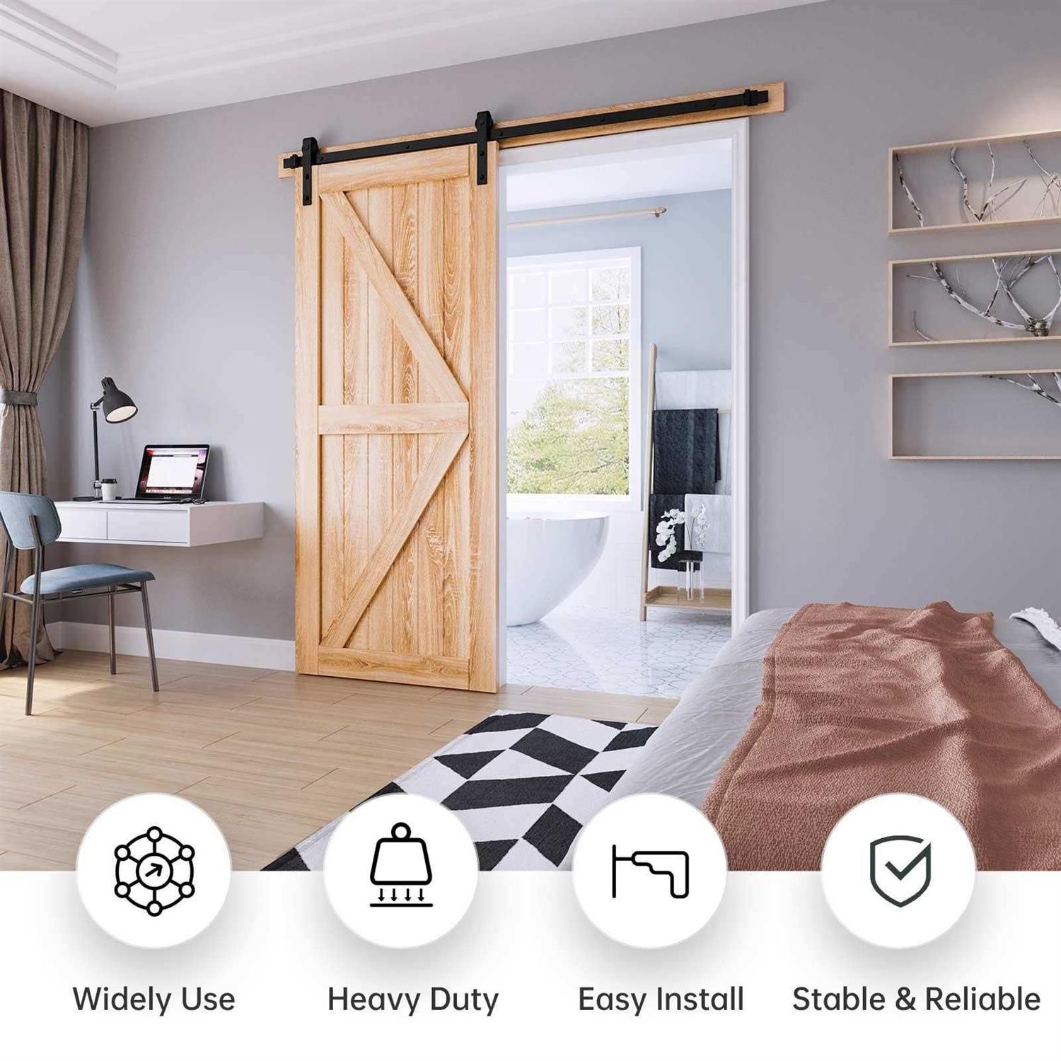 EaseLife Heavy Duty Sliding Barn Door Hardware Track Kit,Straight Pulley,Slide Smoothly Quietly,Easy Install - Inhomebuy