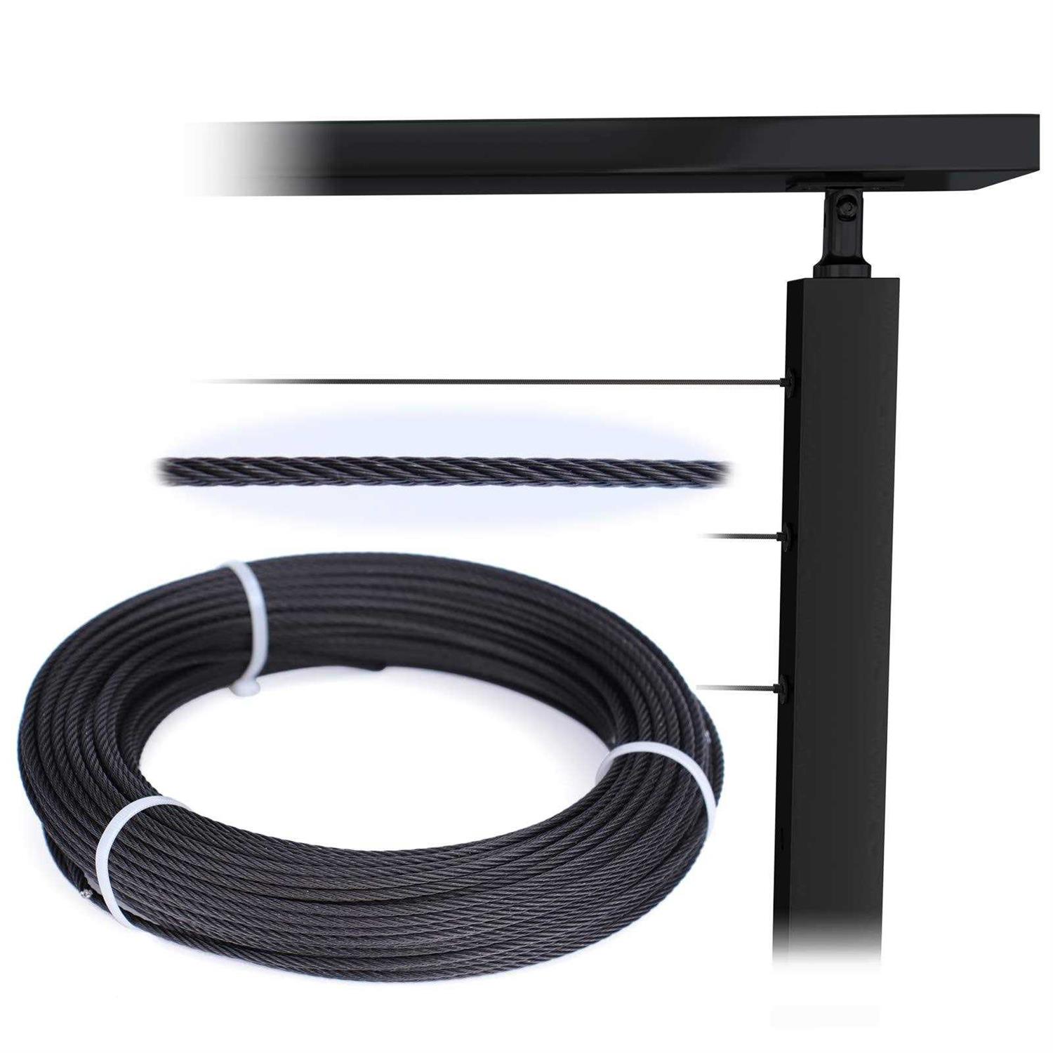 MUZATA 1/8 Black Wire Rope T316 Stainless Steel Marine Grade for Indoor Interior Cable Railing Aircraft Stair Deck Fencing 7×7 Strand DIY - Inhomebuy