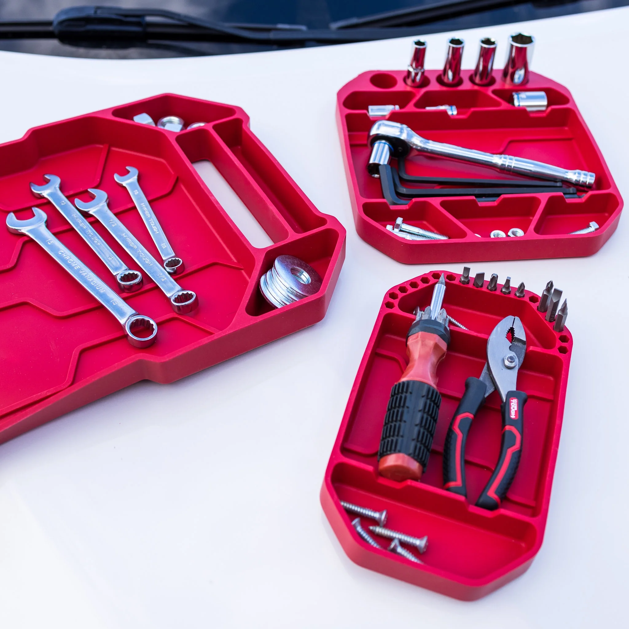 Hyper Tough 3-Piece Silicone Tool Organizer Tray, Flexible, Red, Automotive Use, New - Inhomebuy
