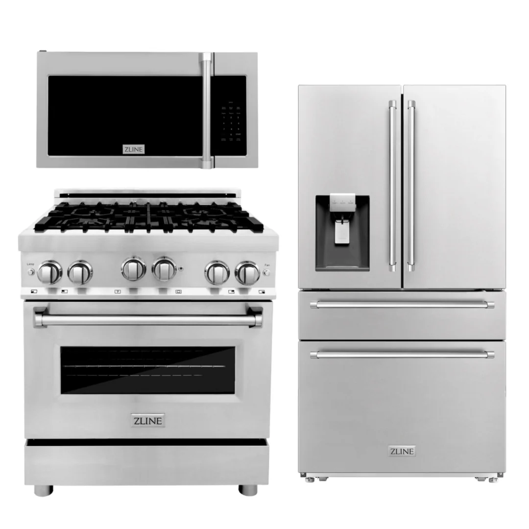 ZLINE Appliance Package - 30 In. Gas Range, Over-the-Range Microwave, Refrigerator, 3KPRW-RGOTRH30 - Inhomebuy
