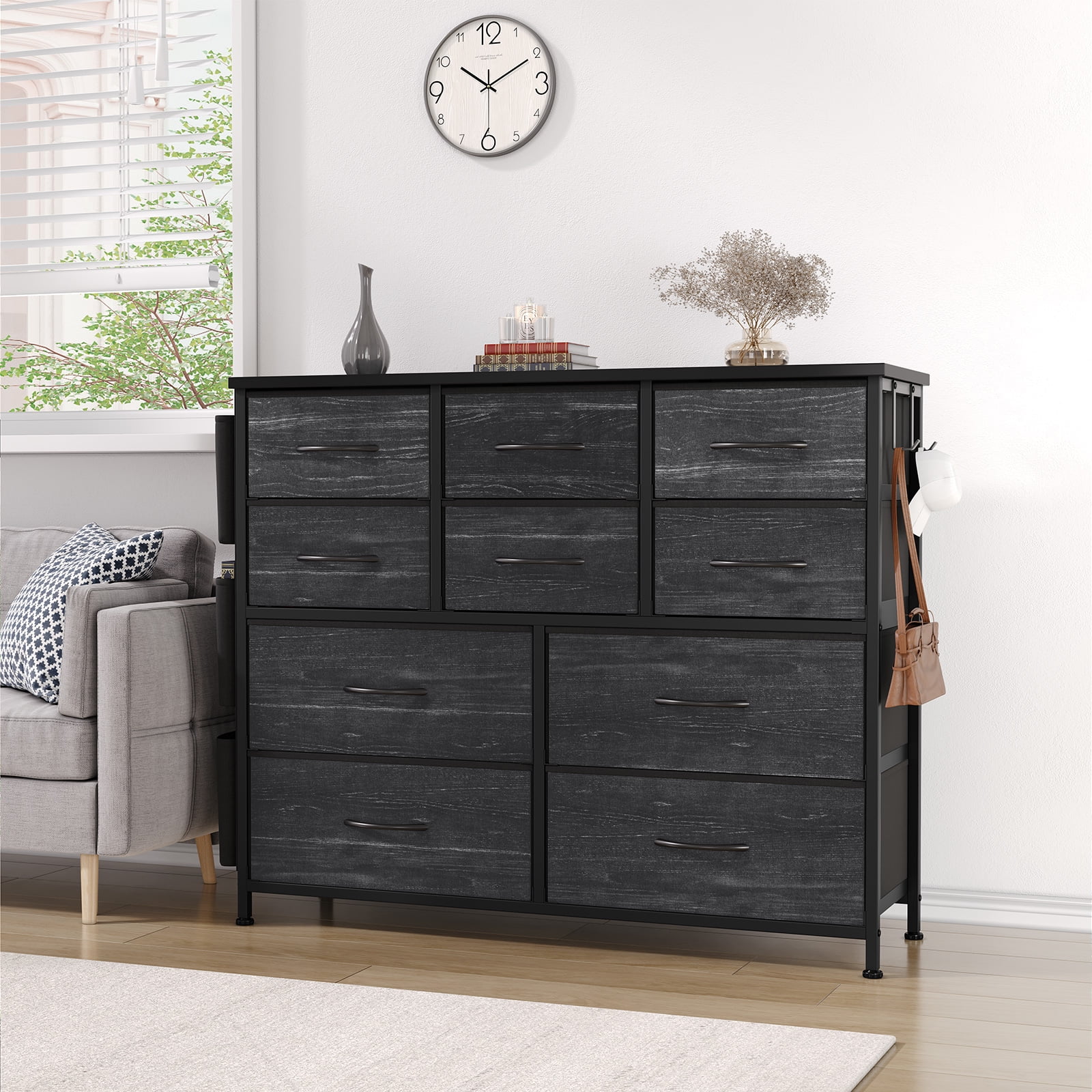 Zzistar 10 Drawers Dresser, Wood Top Dresser Chests of Drawers Storage Organizer Unit with Fabric Drawer - Inhomebuy