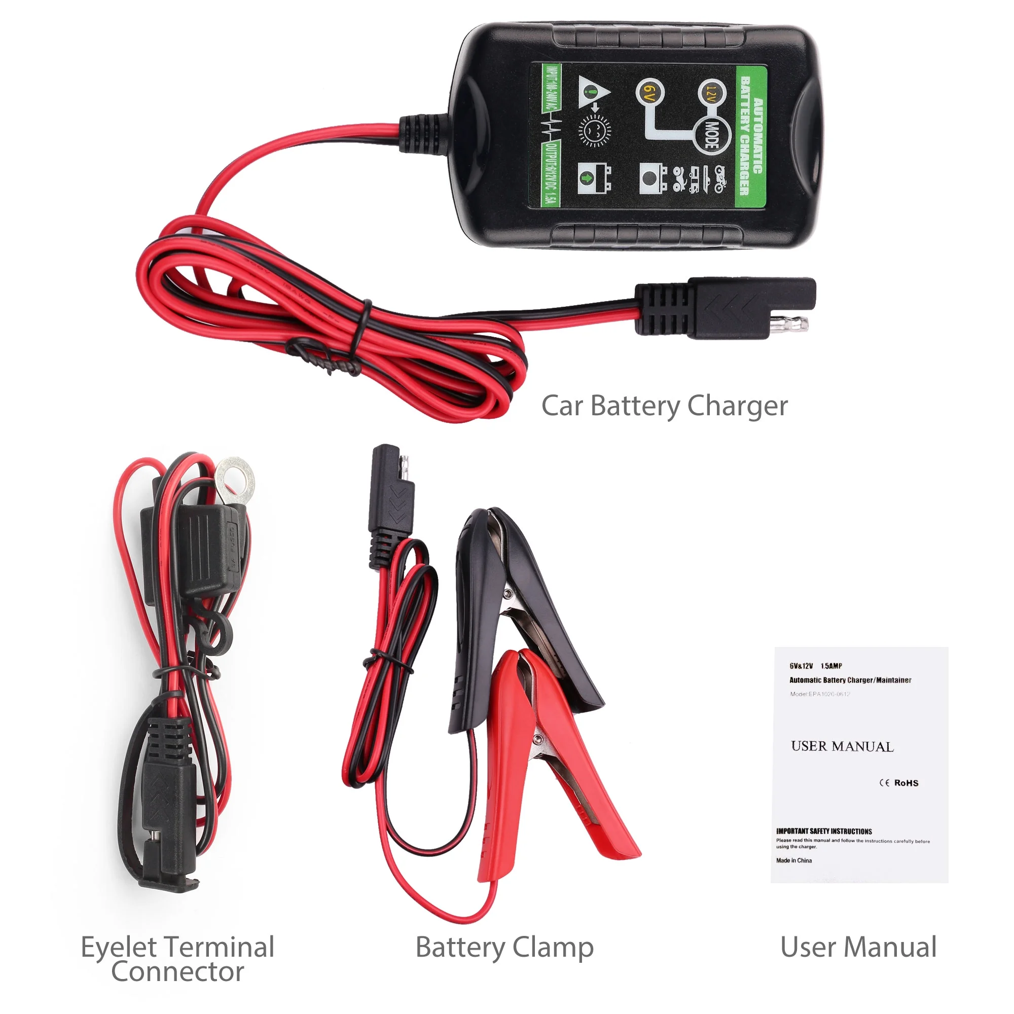 LotFancy Battery Trickle Charger Automatic 6V 12V 1.5A, Battery Tender Charger Universal Power Battery Maintainer for Automotive Car, Automotive, Motorcycle, Boats, ATVs, RVs, Lawn Mower - Inhomebuy