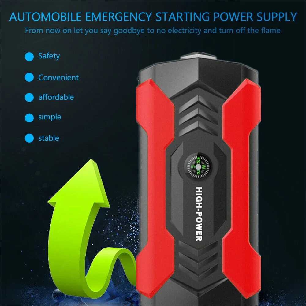 FIEWESEY Portable 12V Car Jump Starter Portable USB Power Bank Battery Booster Clamp 600A (Green) - Inhomebuy