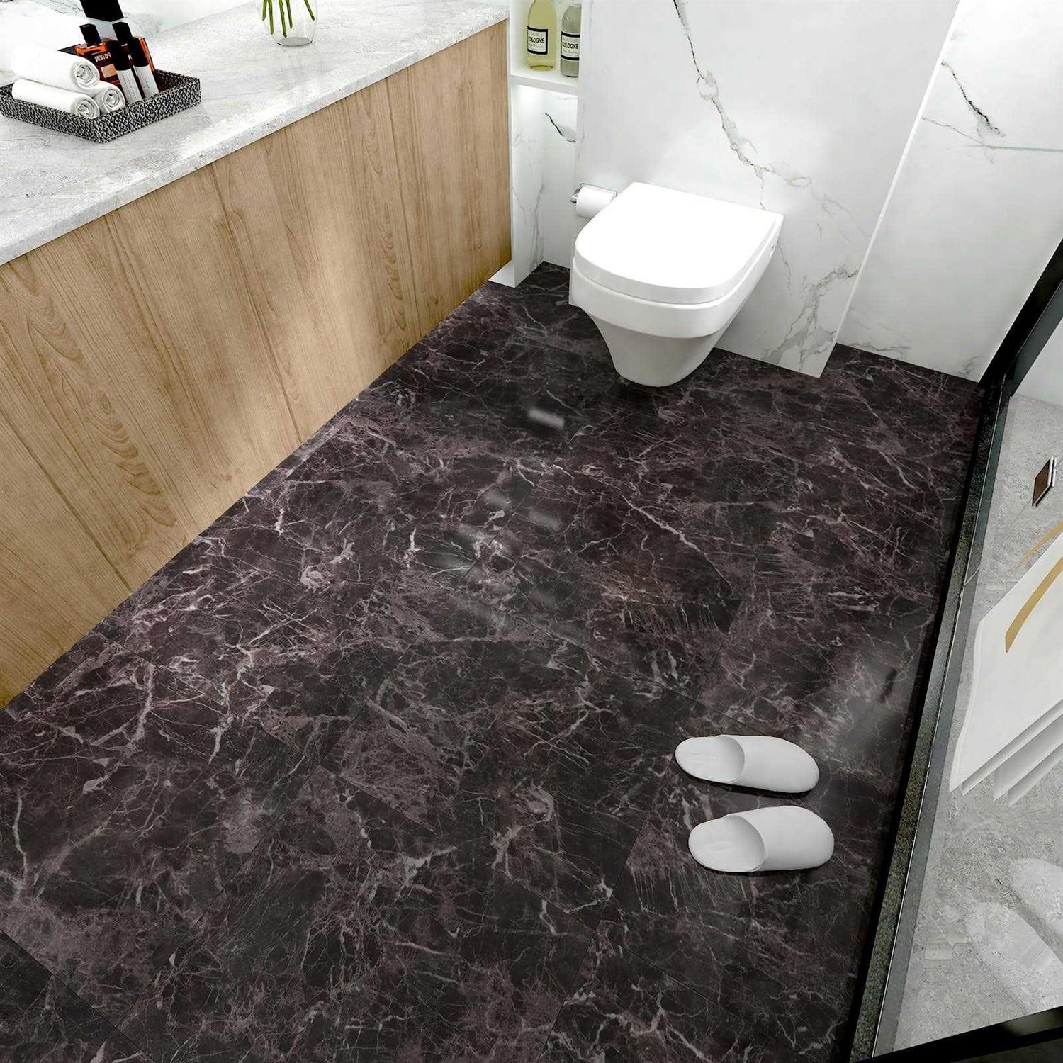 Westick Black Peel and Stick Floor Tile Waterproof Bathroom Vinyl Peel and Stick Tiles Floor Stick on Floor Tile Peel and Stick Flooring - Inhomebuy