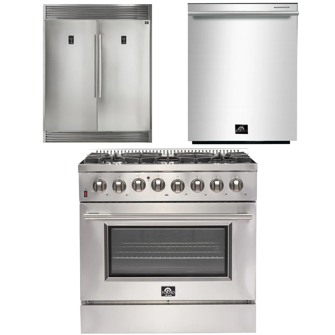 Forno Appliance Package - 36 Inch Dual Fuel Range, Dishwasher, 60 Inch Refrigerator, AP-FFSGS6156-36-5 - Inhomebuy