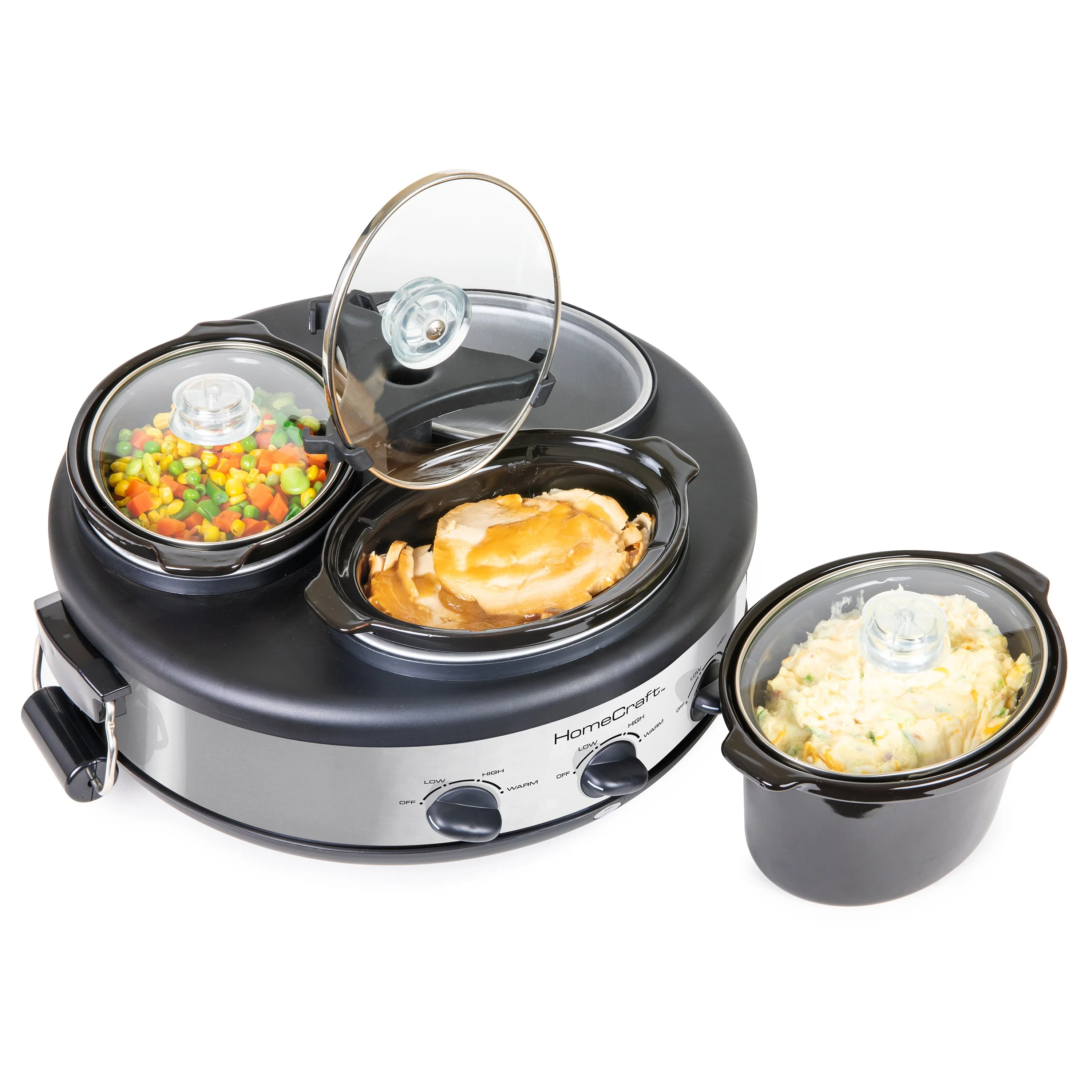 HomeCraft Triple Round Oval 1.5 Quart Stainless Steel Cooker Buffet - Inhomebuy