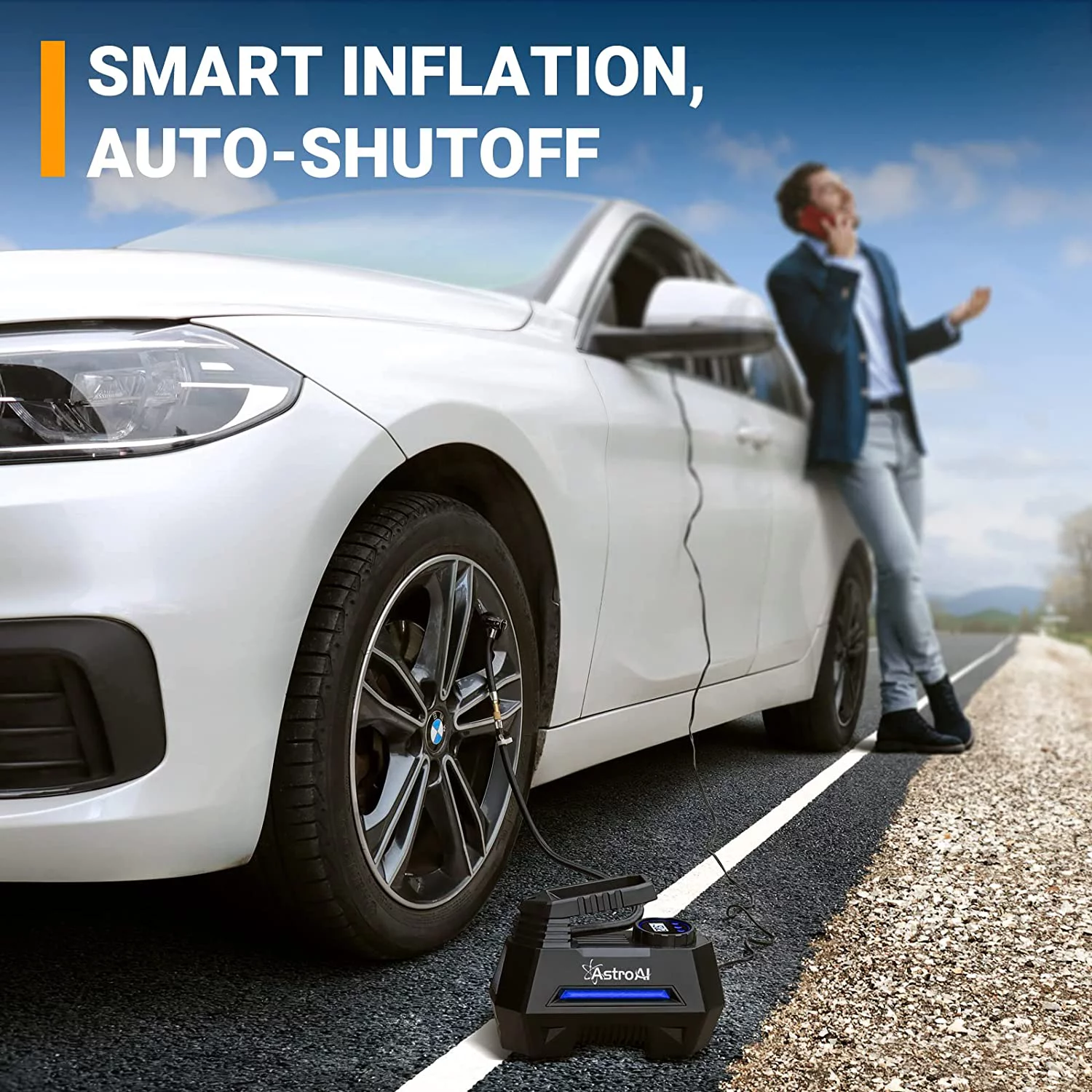 Car Tire Inflator 100 PSI, Electric Tire Compressor, Inflatables Air Car Pump, Yellow - Inhomebuy