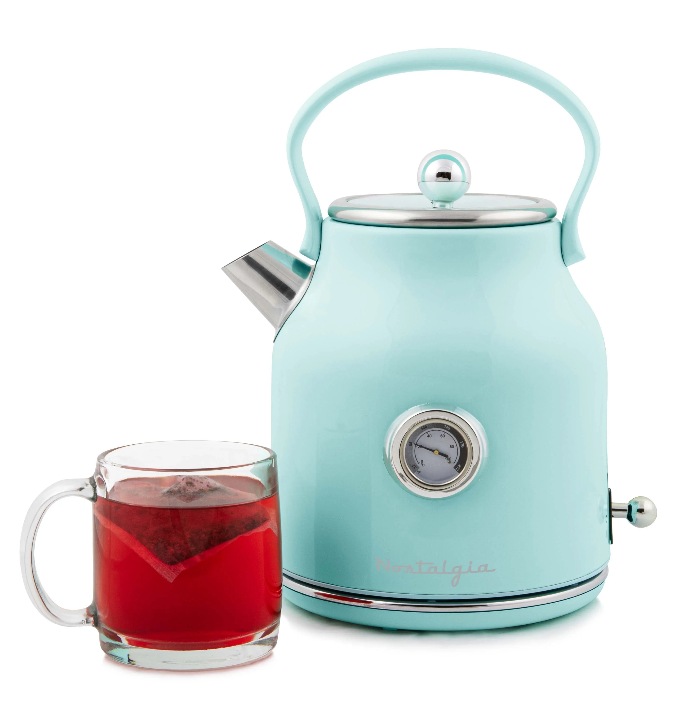 Retro Stainless Steel Electric Tea and Water Kettle, Aqua - Inhomebuy