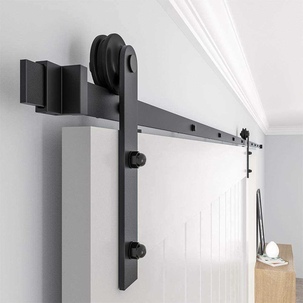 WINSOON 5/6/8/10/12/13/15/16FT Black Straight Design Sliding Roller Barn Single Wood Door Hardware Closet Track Kit Set - Inhomebuy