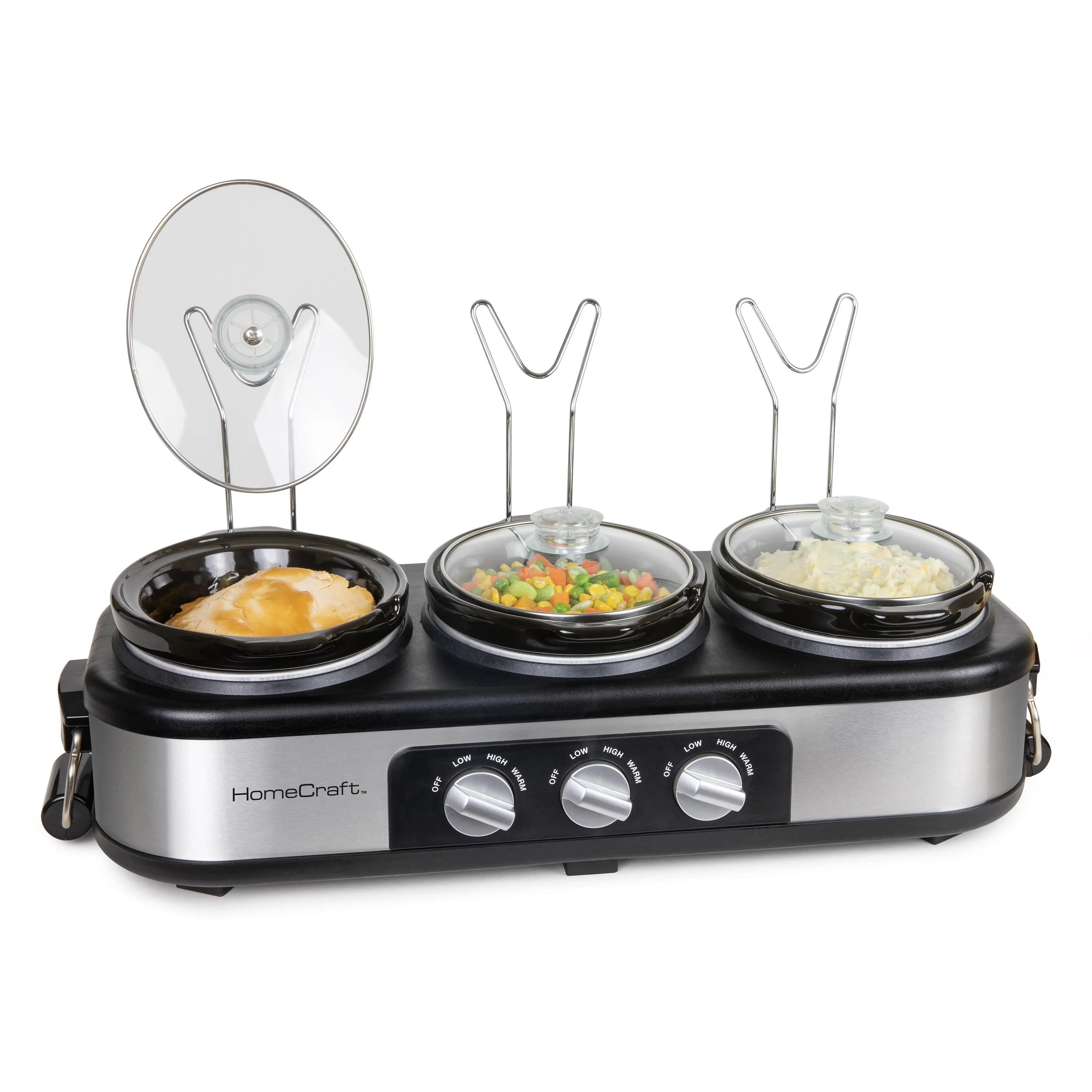 HomeCraft�?3-Station 1.5-Quart Oval Slow Cooker Buffet, Stainless Steel - Inhomebuy