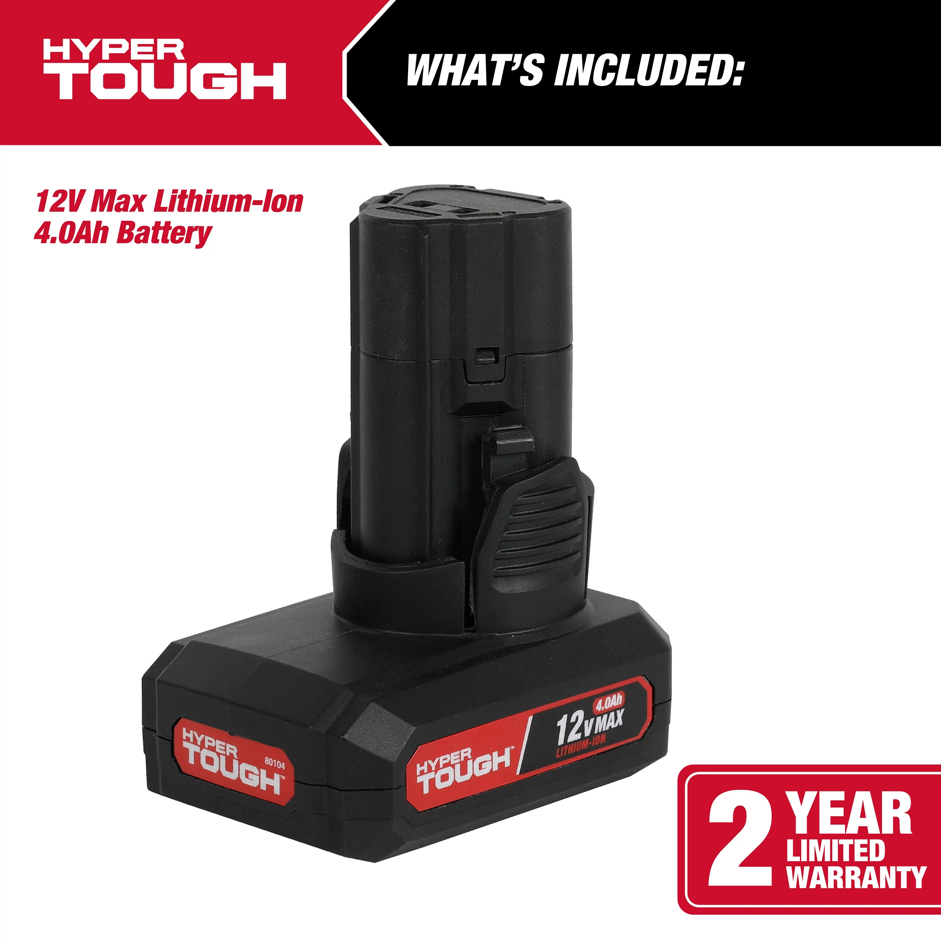 Hyper Tough 12V Max Lithium-Ion 4.0Ah Battery, Model 80104 - Inhomebuy