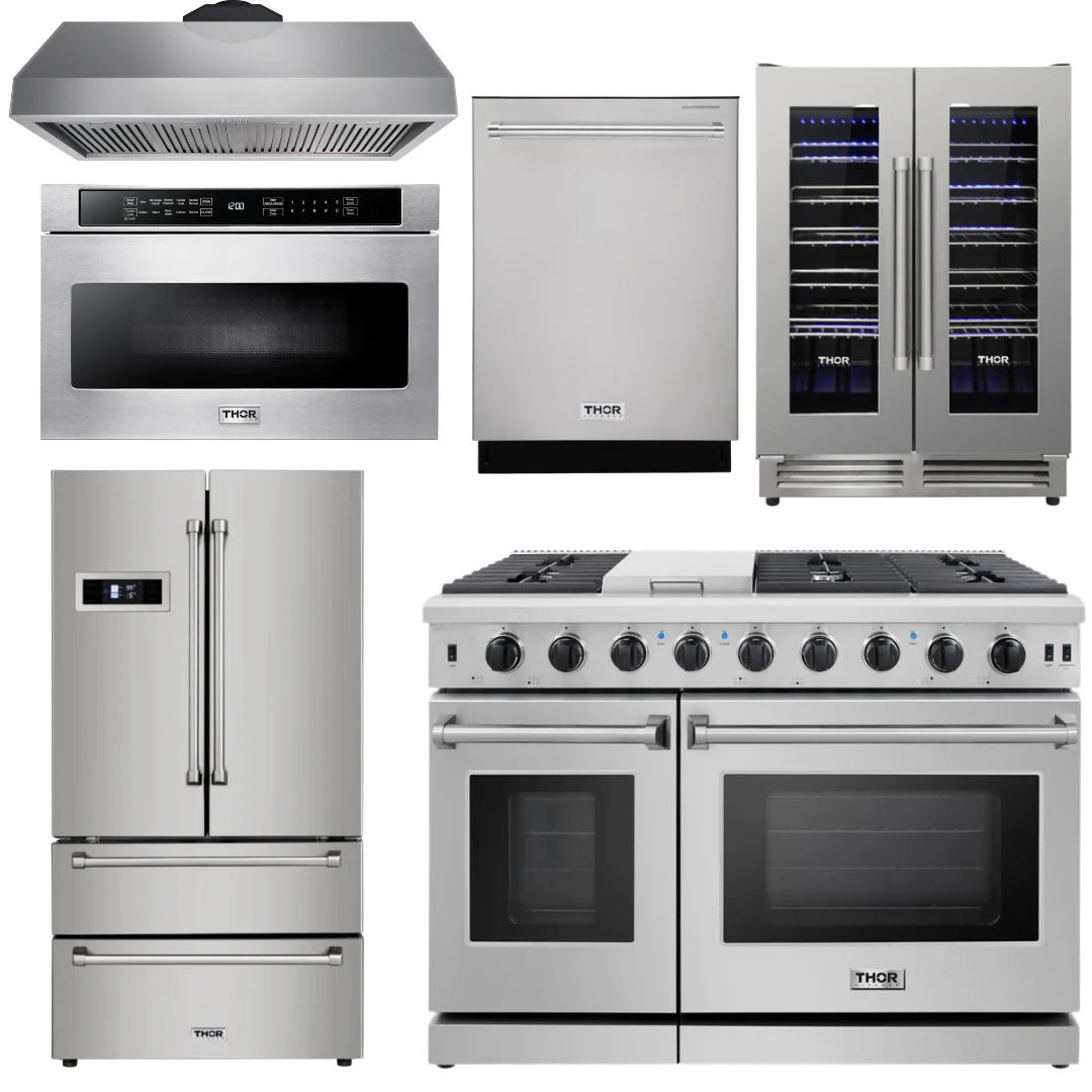 Thor Kitchen Appliance Bundle - 48 in. Natural Gas Range in 6 Piece Appliance Package, AB-LRG4807U-8 - Inhomebuy