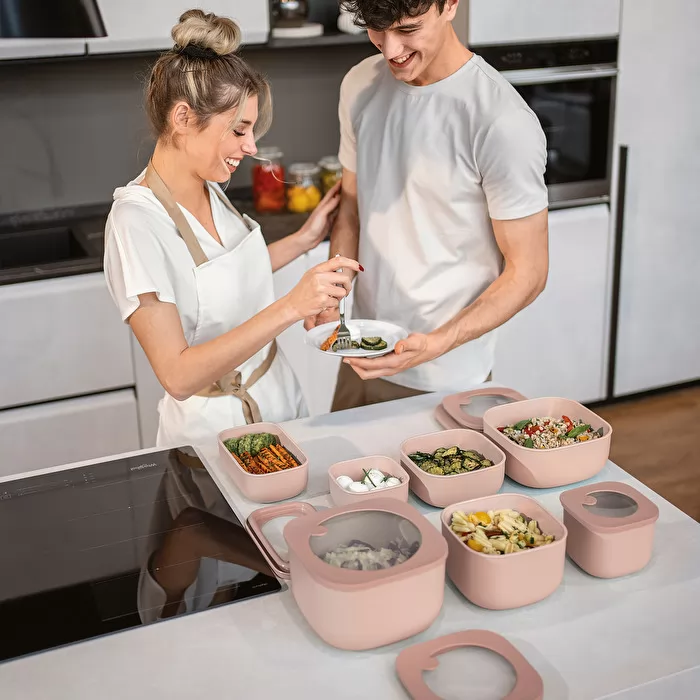 M STORE&MORE Shallow Leak-Proof fridge/Freezer/Microwave Containers 975cc Peach Blossom Pink - Inhomebuy