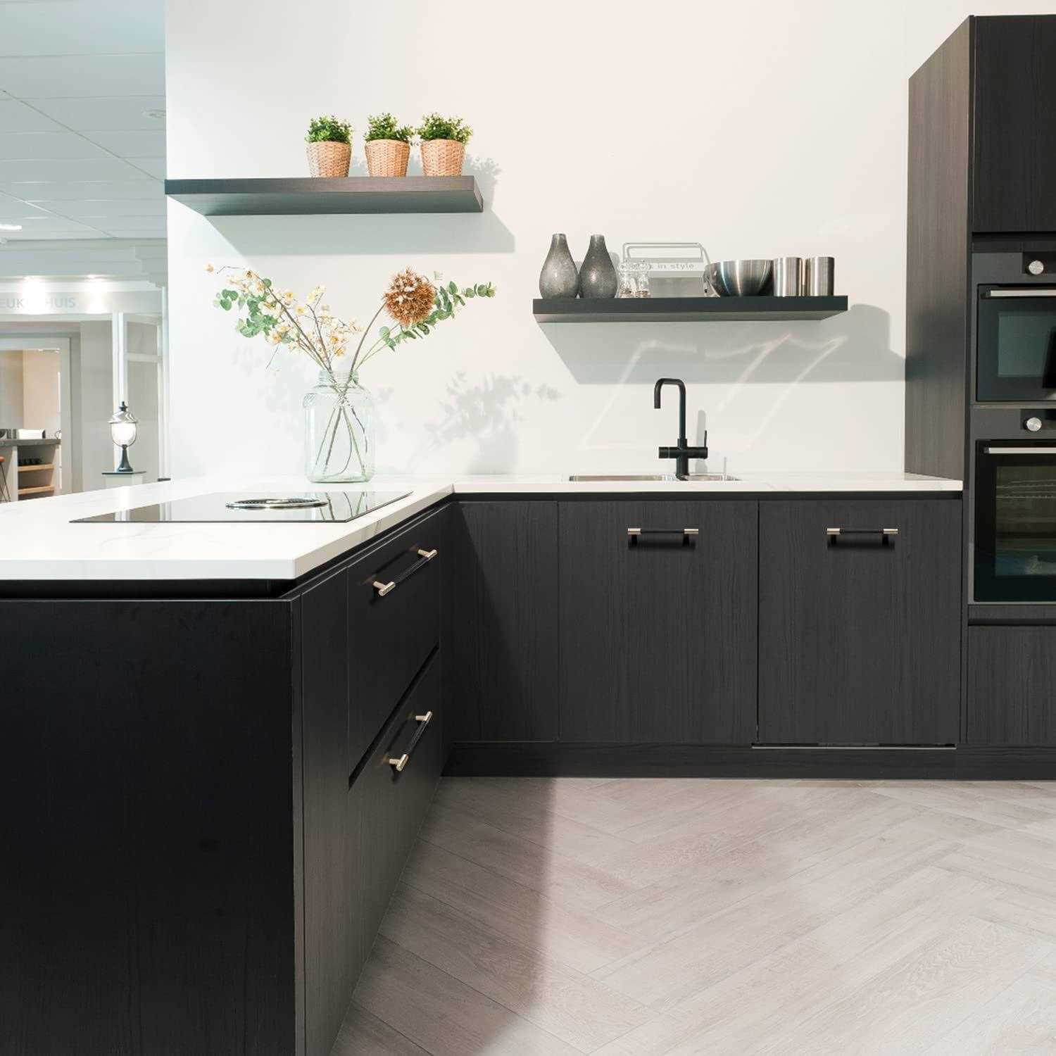 Ntresbonne 12 Pack Barrel Cabinet Pulls Gold and Black Cupboard Aluminum Handles Drawer Pull Cabinet Handles - Inhomebuy