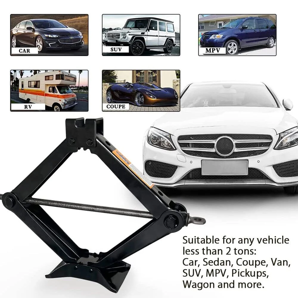 2 Ton Scissor Jack Auto Tire Repair Rustproof Tools Kit Lift Kit - Inhomebuy