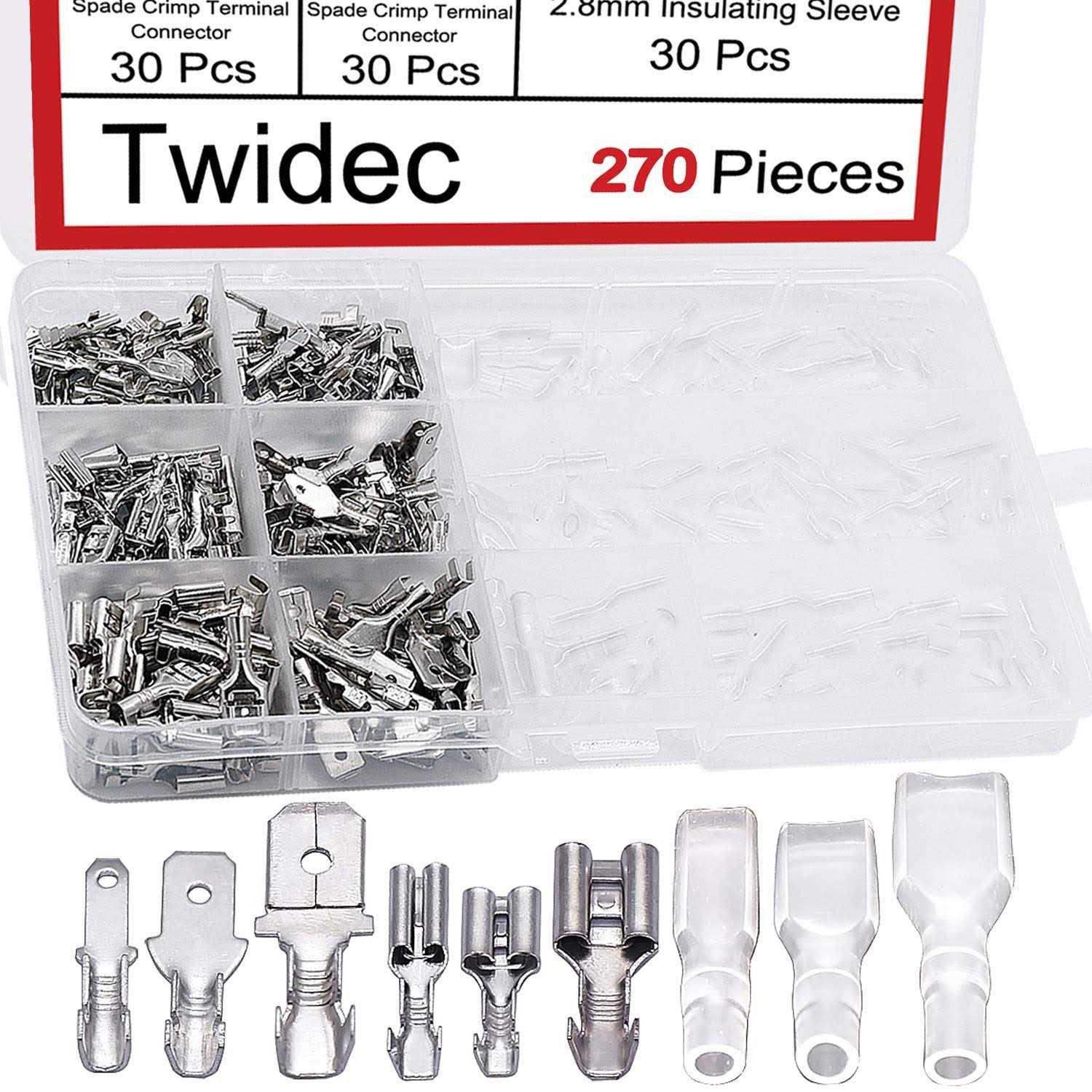 Twidec/20Pcs 4.8mm and 6.3mm Female Spade Crimp Terminal with Insulating Sleeve and Wire Red + Black Female Spade Quick Splice Assortment Kit - Inhomebuy