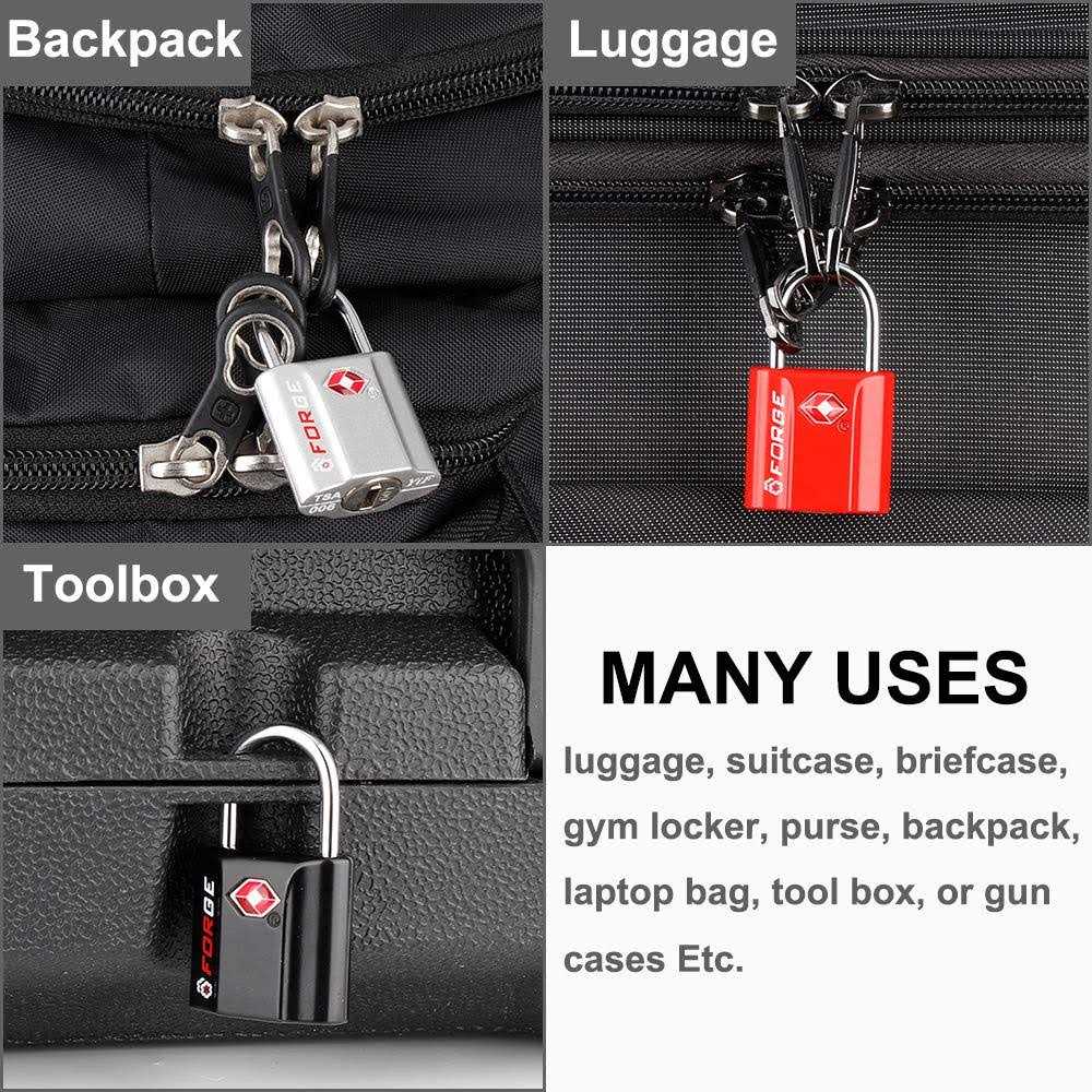 Forge Red 4 Pack TSA Approved Luggage Locks Ultra-Secure Dimple Key Travel Locks with Zinc Alloy Body - Inhomebuy