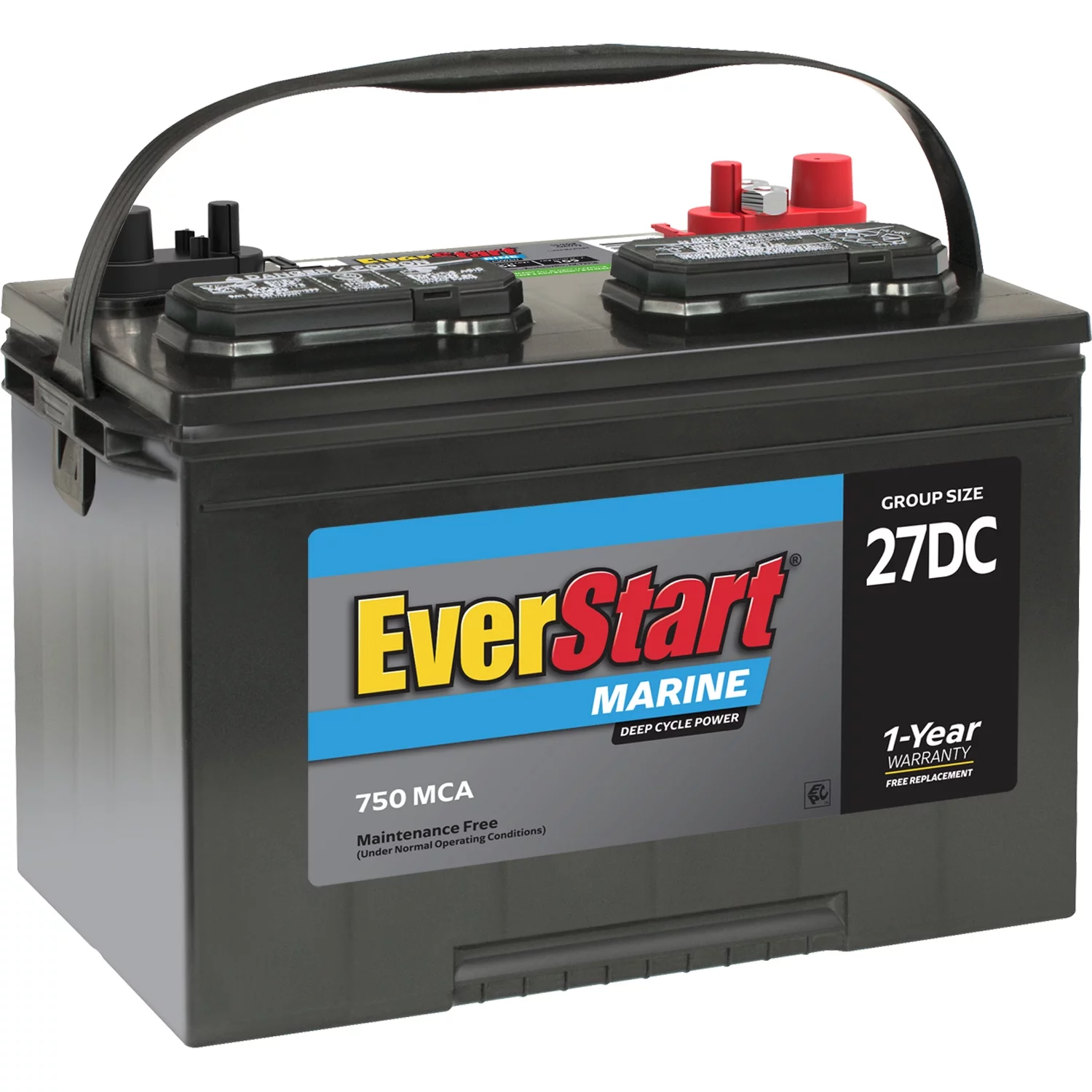 EverStart Lead Acid Marine & RV Deep Cycle Battery, Group Size 27DC 12 Volt, 750 MCA - Inhomebuy