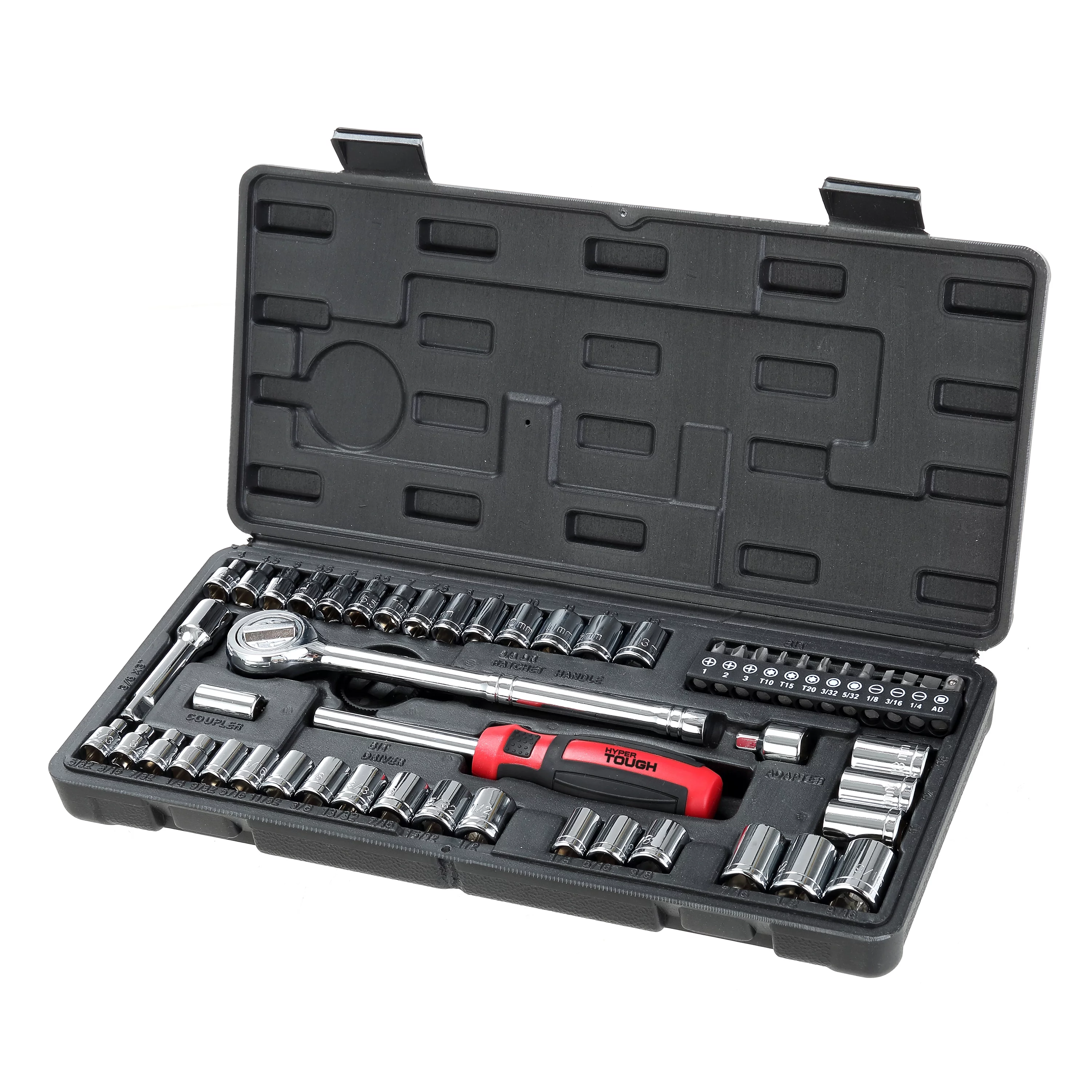 Hyper Tough 54 Piece 1/4 and 3/8 inch Drive Socket Set - Inhomebuy