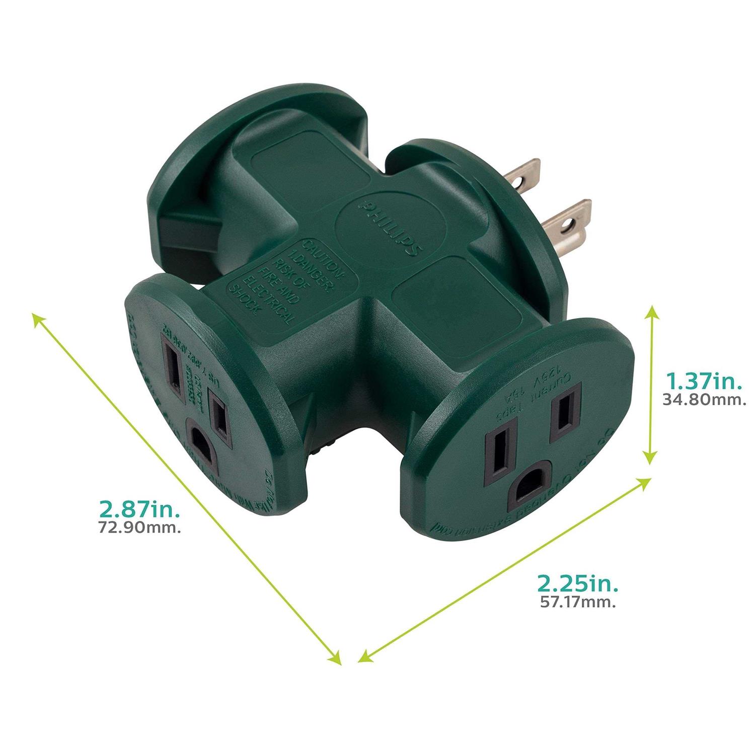 Philips EZGrip 3-Outlet 8ft. Indoor/Outdoor Extension Cord Black - Inhomebuy