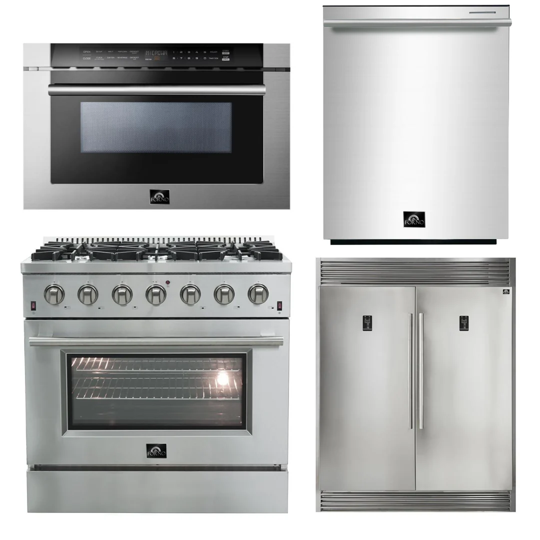 Forno Appliance Package - 36 Inch Gas Range, 60 Inch Refrigerator, Microwave Drawer, Dishwasher, AP-FFSGS6244-36-7 - Inhomebuy