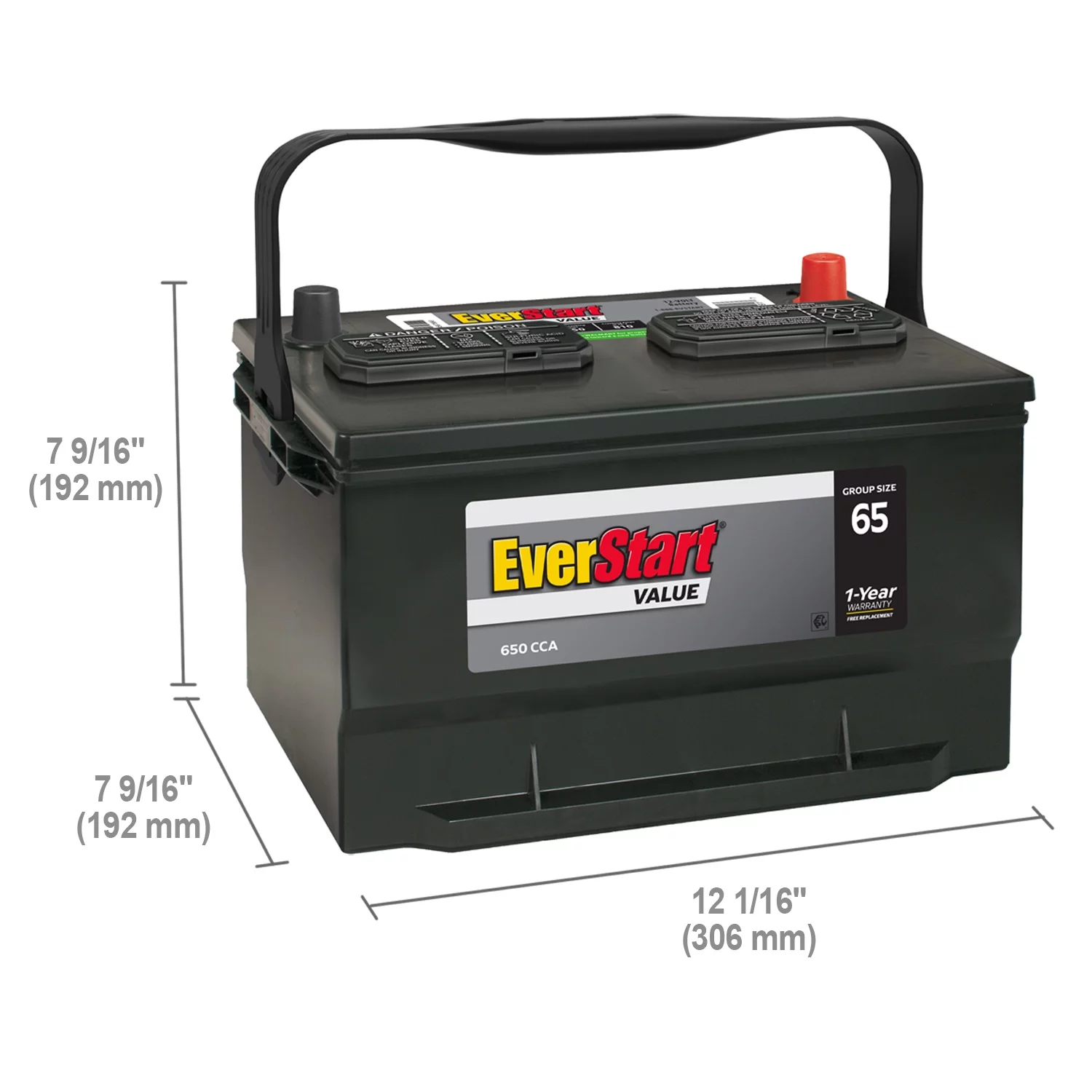 EverStart Value Lead Acid Automotive Battery, Group Size 65 12 Volts, 650 CCA - Inhomebuy