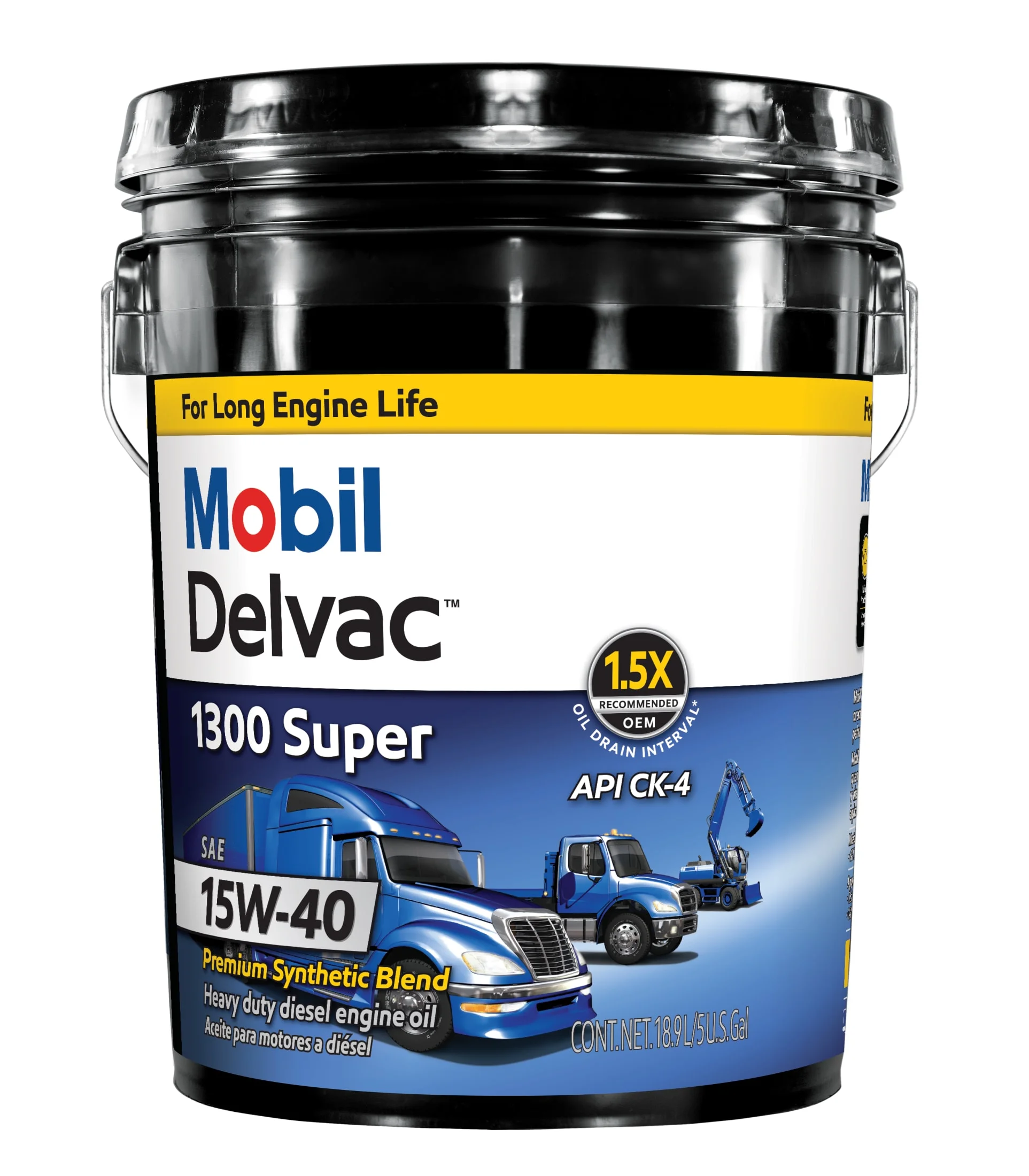 Mobil Delvac 1300 Super Heavy Duty Premium Synthetic Blend Diesel Engine Oil 15W-40, 5 Gallon - Inhomebuy