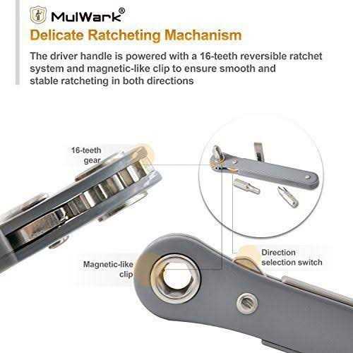 MulWark 1/4 Low Profile Mini Ratchet Wrench Close Quarters Screwdriver Set with High Torque - Inhomebuy