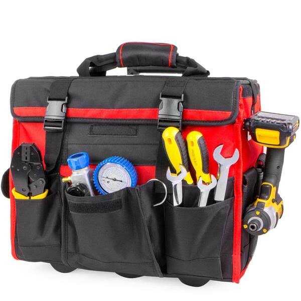 Xtremepowerus Rolling Tool Bag 18 with Wheels Portable Storage Organizer - Inhomebuy