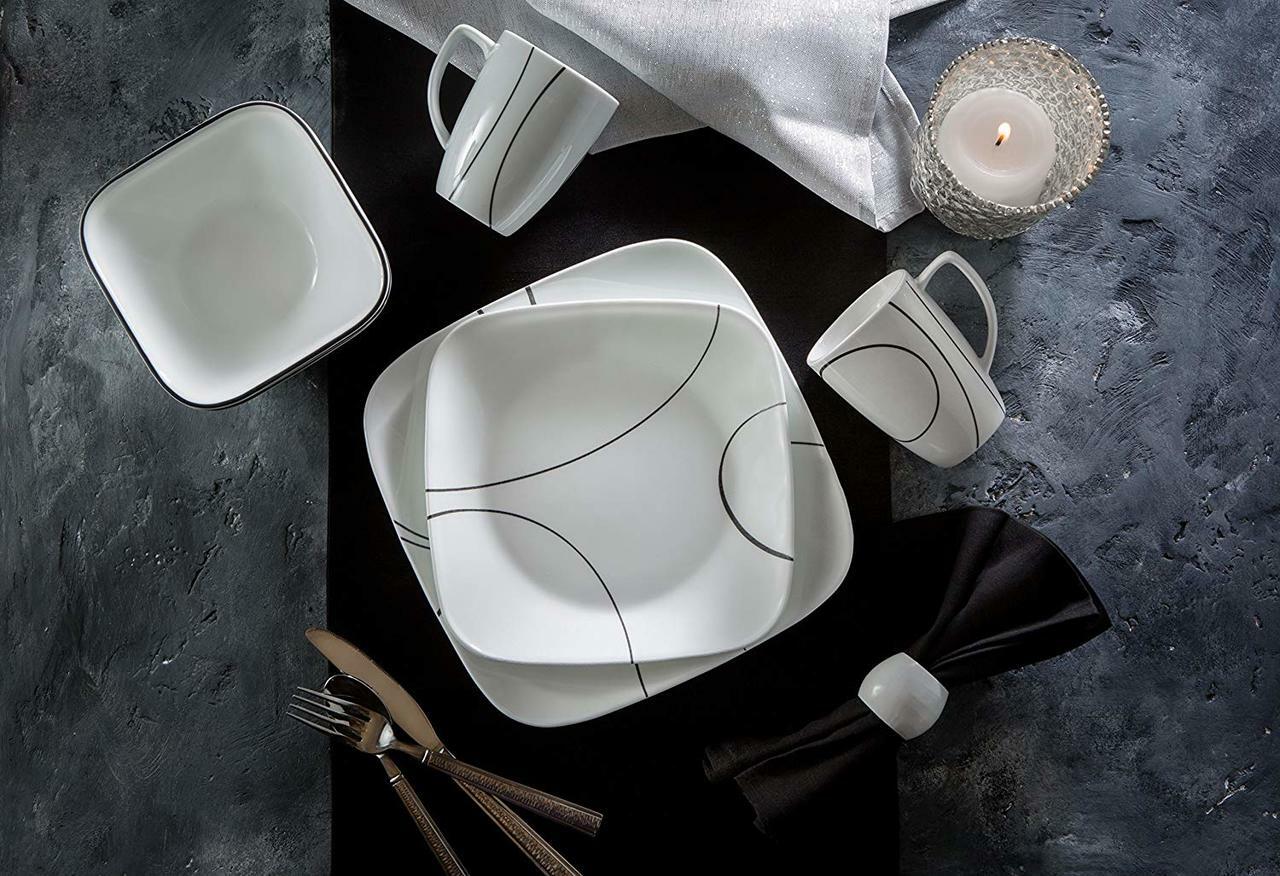 Corelle Square |1069983| Simple Lines 16-Pc Dinnerware Set - Inhomebuy