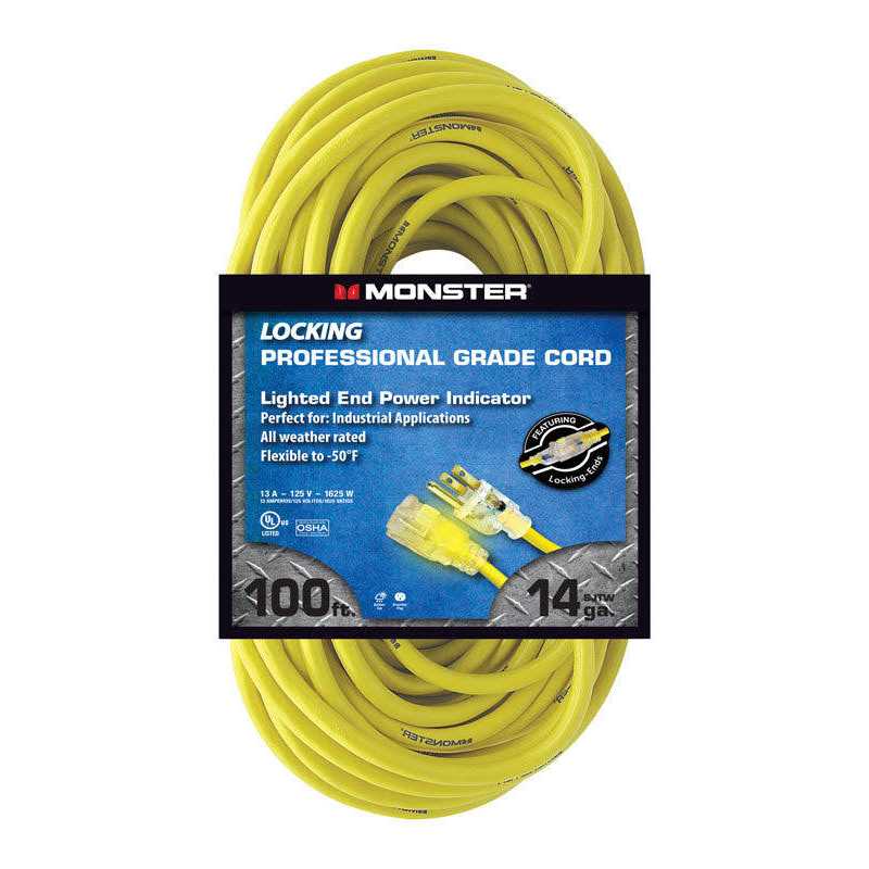 Monster Outdoor Extension Cord 14/3 SJTW Yellow - Inhomebuy