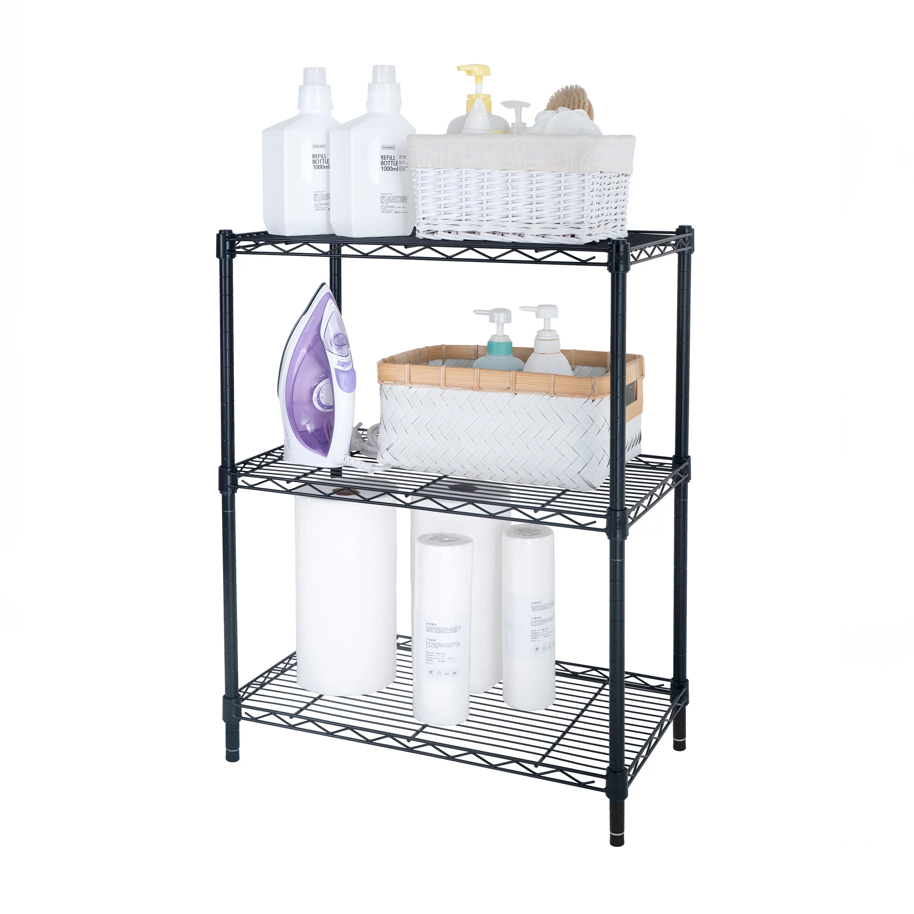 Hyper Tough 3-Tier Multipurpose Wire Shelving Rack, Black Color,750lbs Load Capacity, for Adult - Inhomebuy