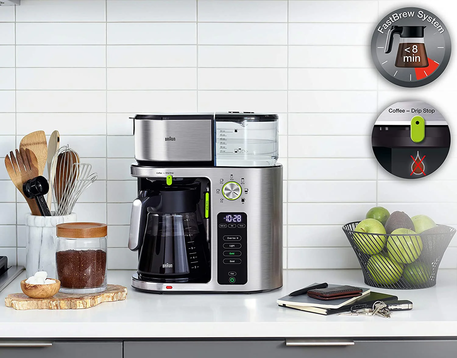 Braun MultiServe Coffee Maker + Hot Water: 7 programmable brew sizes (up to 10 cups) / 3 strengths + iced coffee, SCA certified, s/s | KF9070SI - Inhomebuy