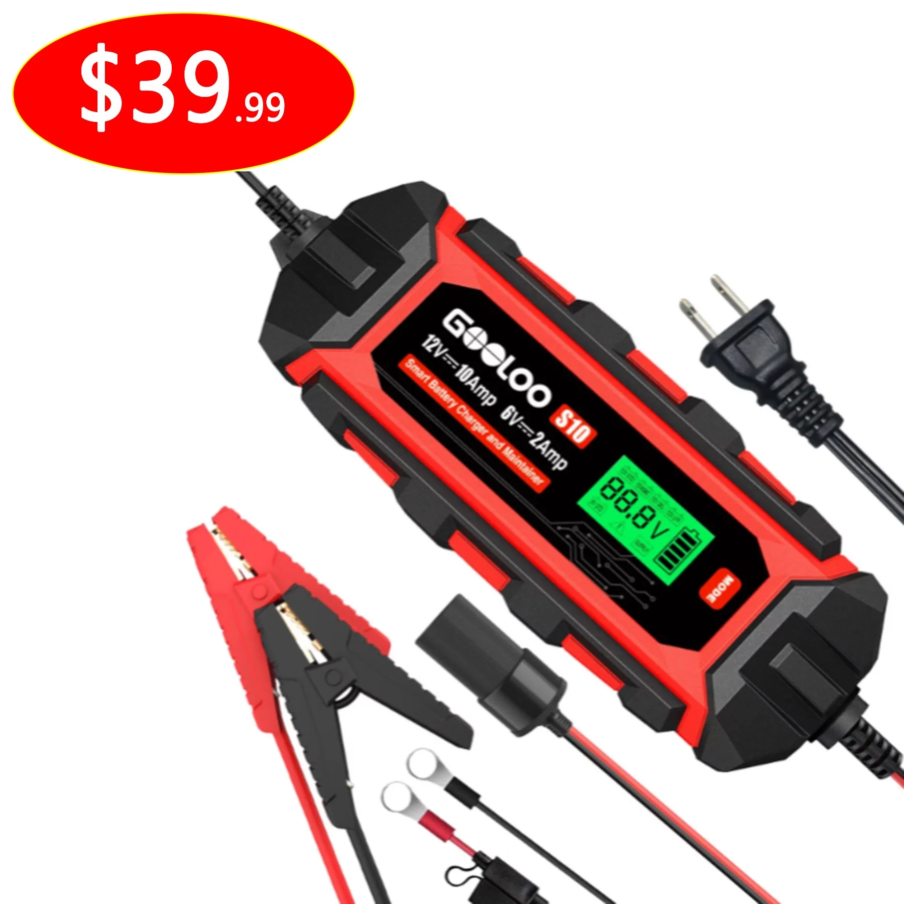 GOOLOO 6A Automotive Battery Charger,6 Amp 6V 12V(Up to 150Ah)Battery Charger and Maintainer Smart Trickle Charger Portable with LCD Display Pulse Repair for Vehicles - Inhomebuy