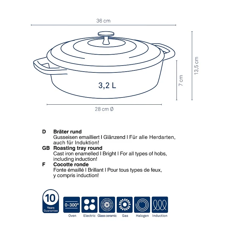 Roasting Tray Round Red 3.2L - Inhomebuy