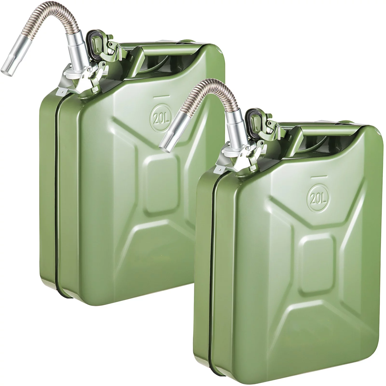 BENTISM Jerry Fuel Can, 5.3 Gallon / 20 L Portable Jerry Gas Can with Flexible Spout System, Rustproof ＆ Heat-resistant Steel Fuel Tank for Cars Trucks Equipment, 2pcs Green - Inhomebuy