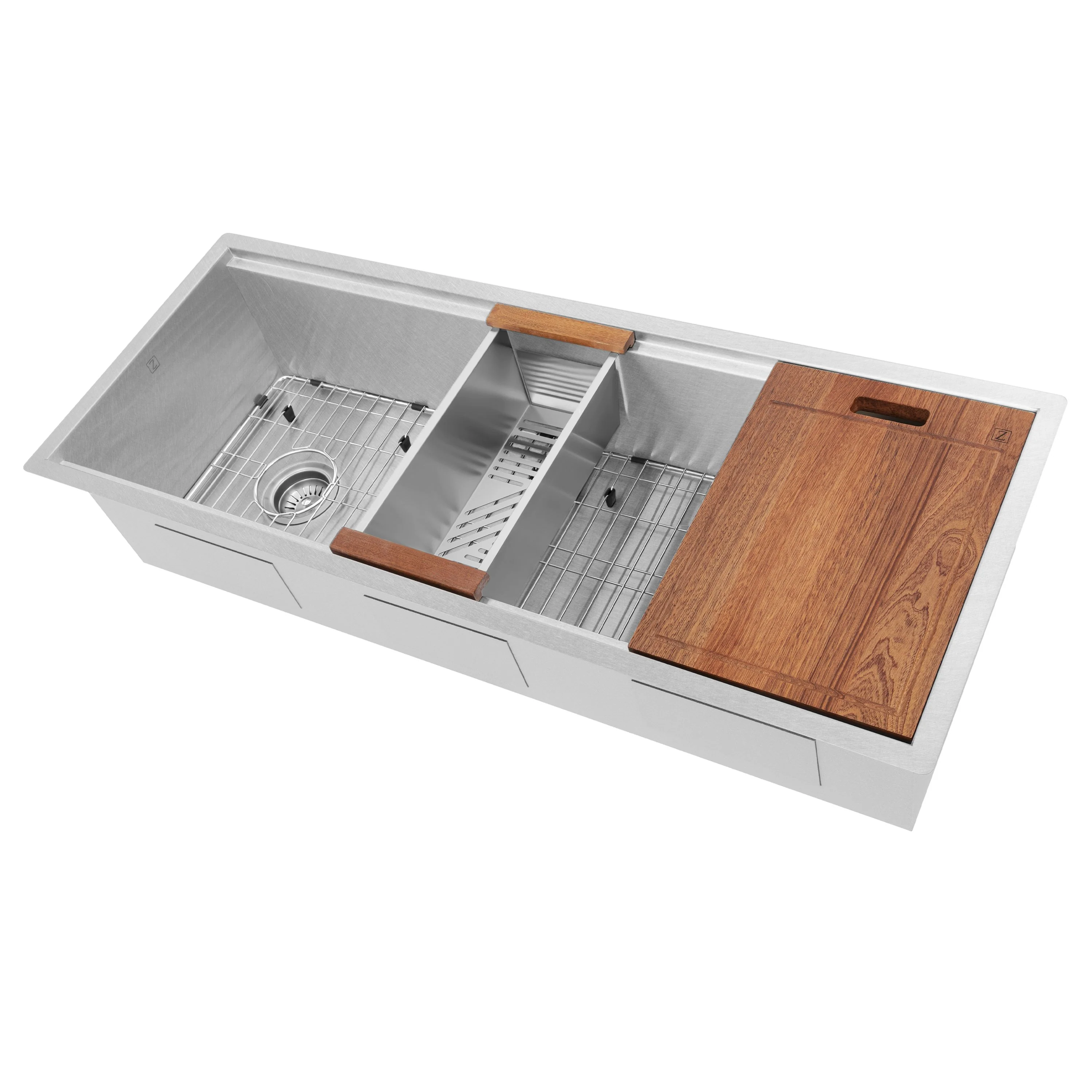 ZLINE 43 in. Garmisch Undermount Single Bowl DuraSnow® Stainless Steel Kitchen Sink with Bottom Grid and Accessories, SLS-43S - Inhomebuy