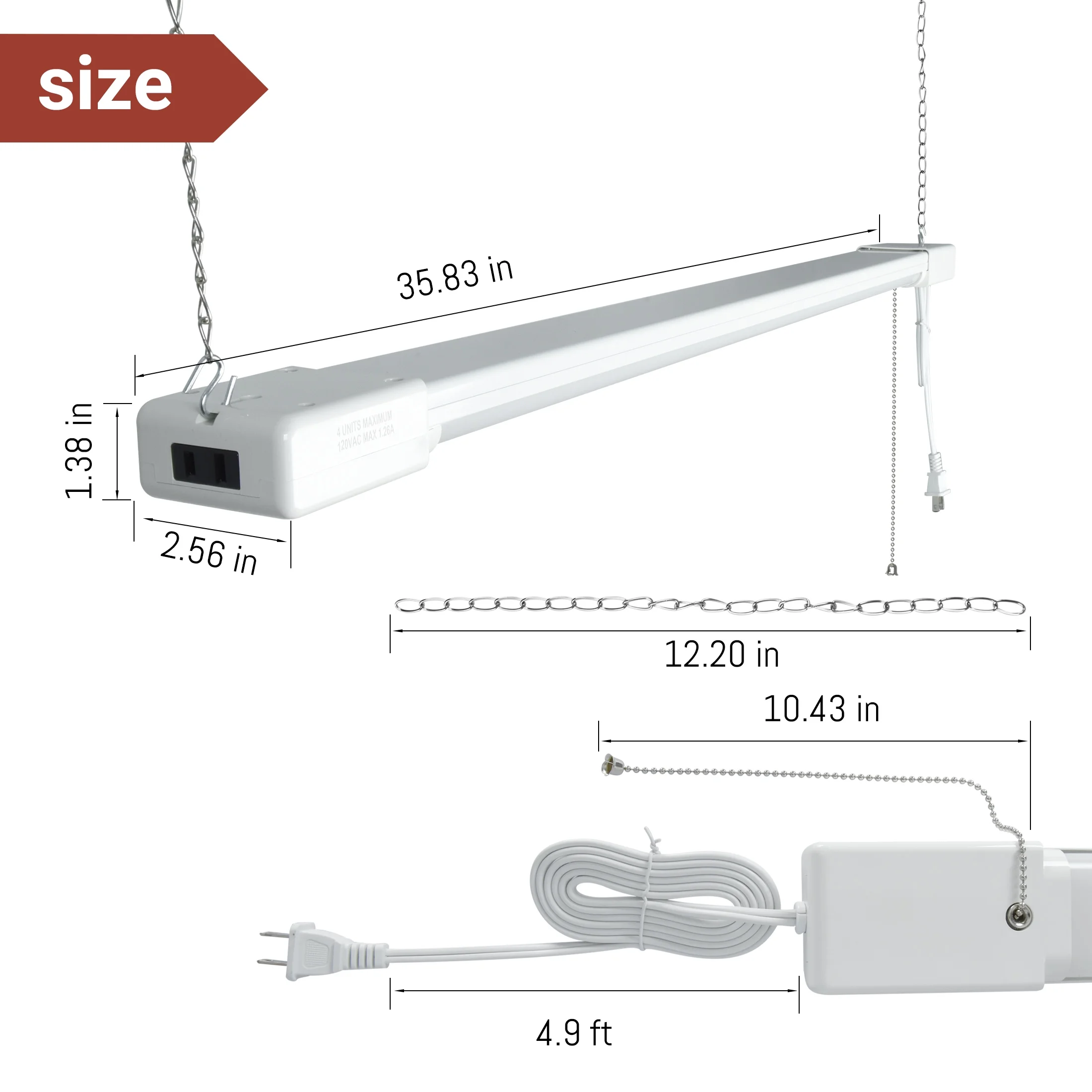 Hyper Tough 3-FT 4500-Lumen Integrated LED Shop Light, Slim Design, Linkable and Motion Sensor, 1PK - Inhomebuy